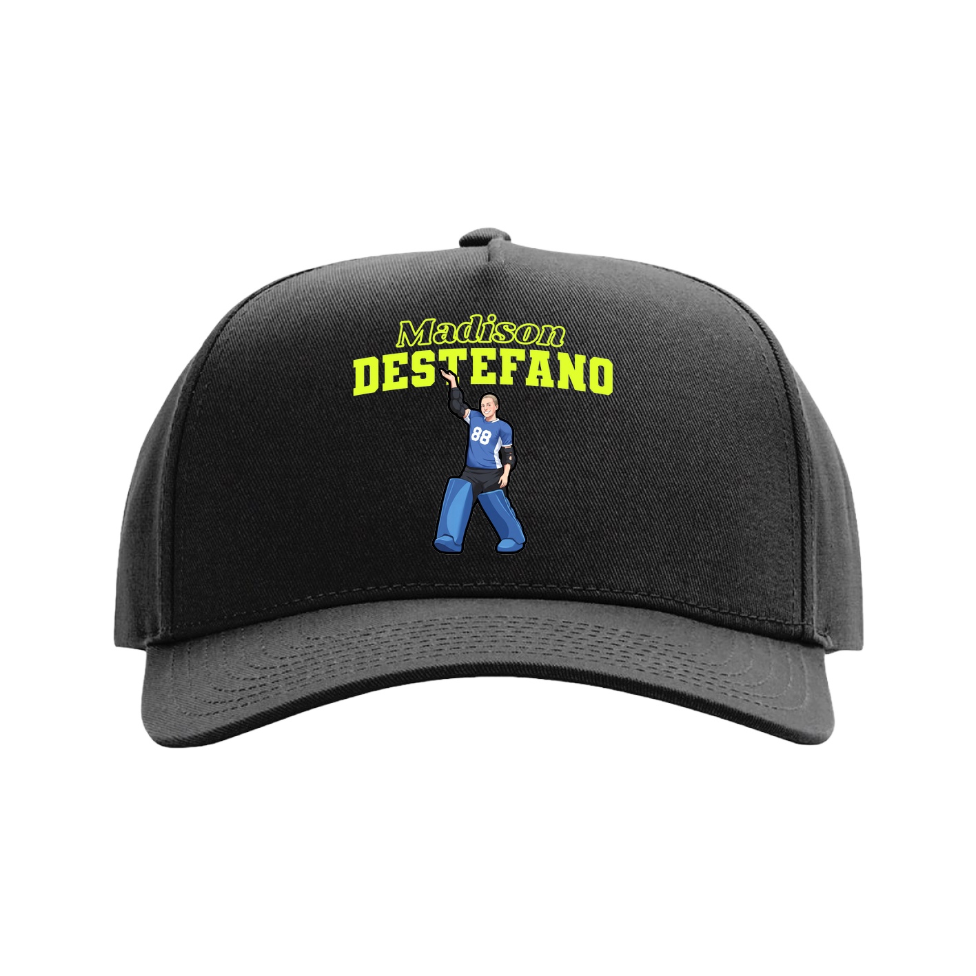 Full Fabric Five-Panel Champ Cap — Name Arch in Black