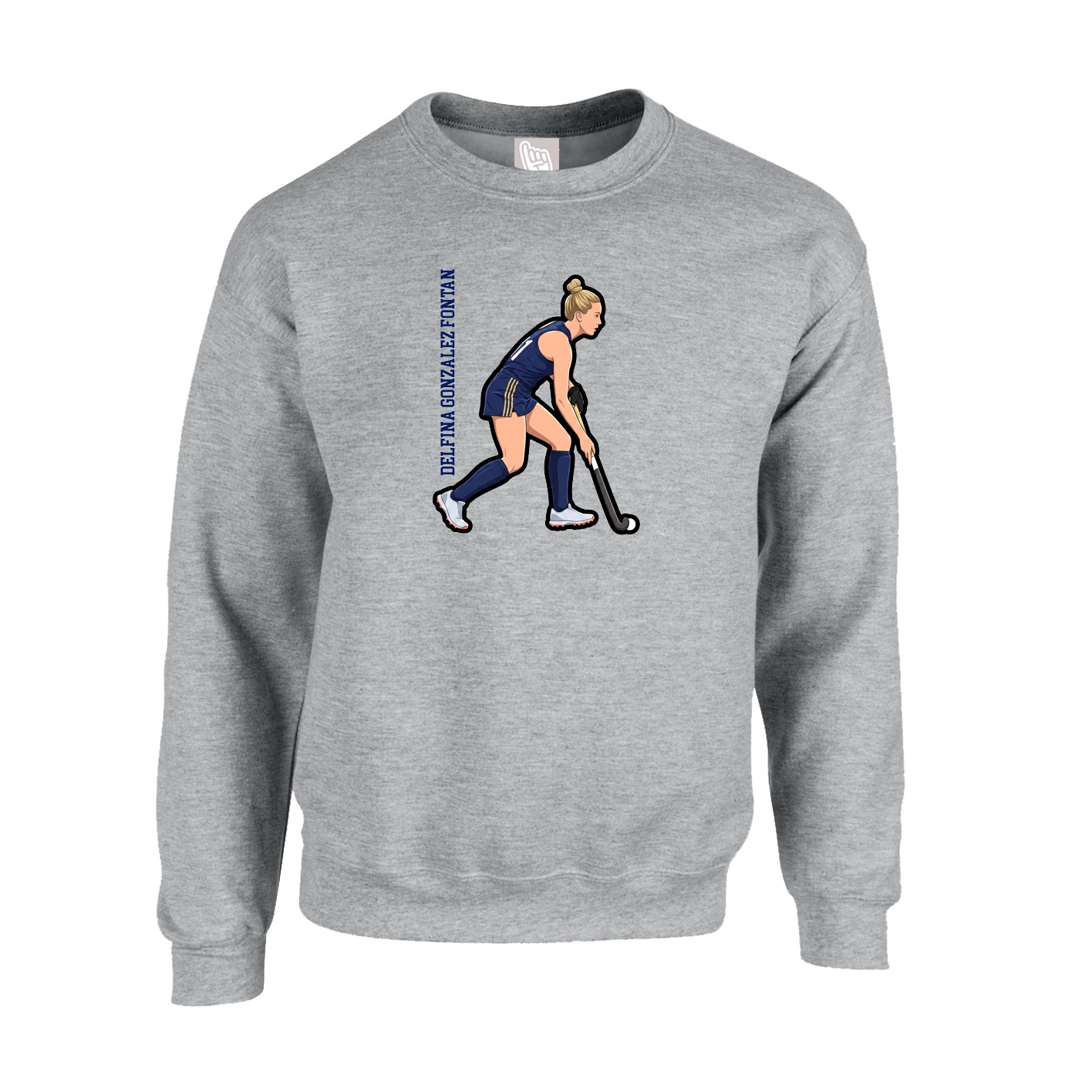 Fleece Crew — Name Vertical in Grey