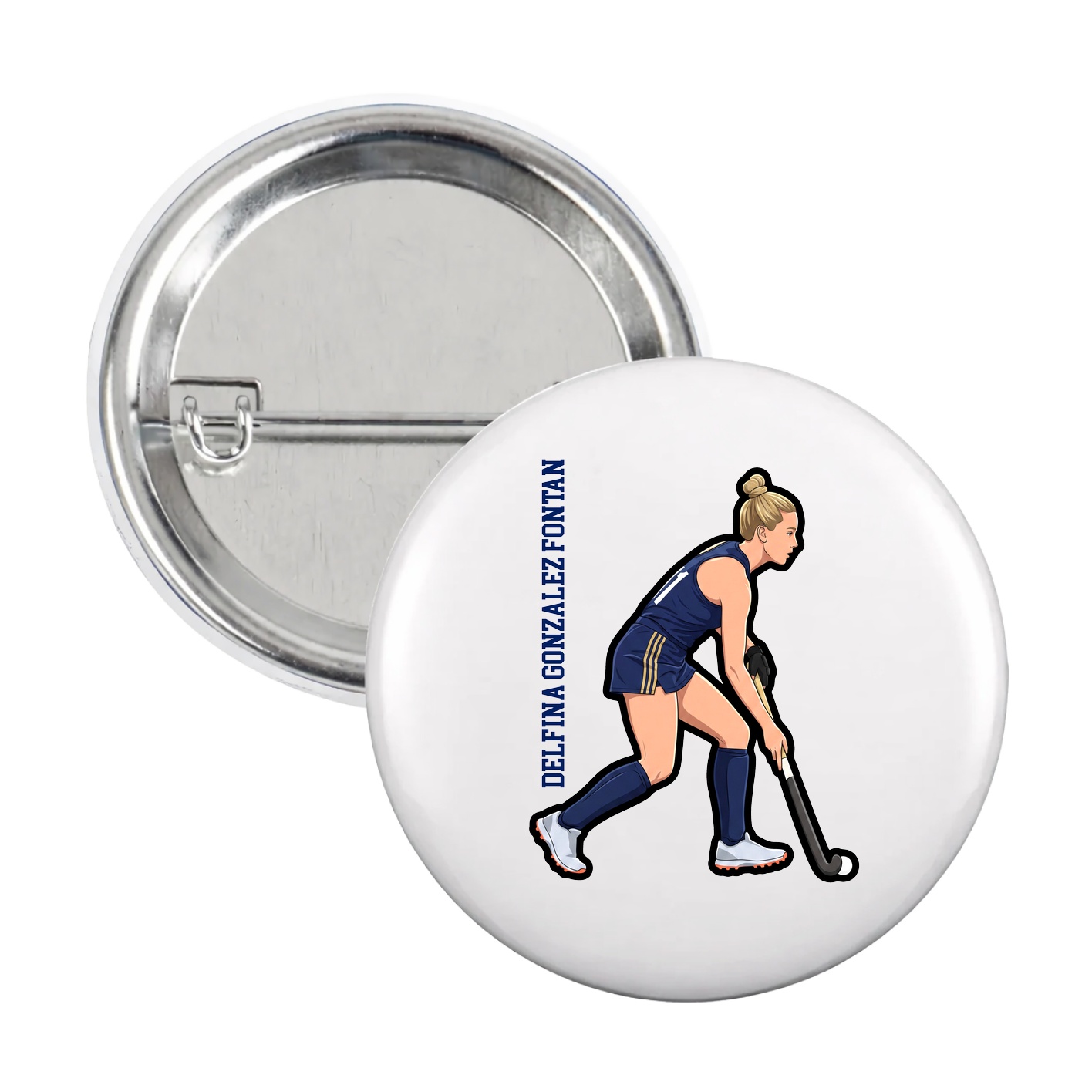 Game Day Button — Name Vertical in White