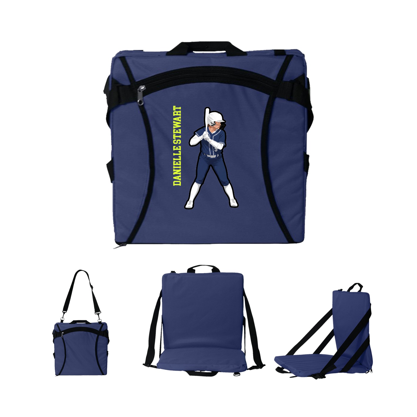 Folding Stadium Seat — Name Vertical in Navy