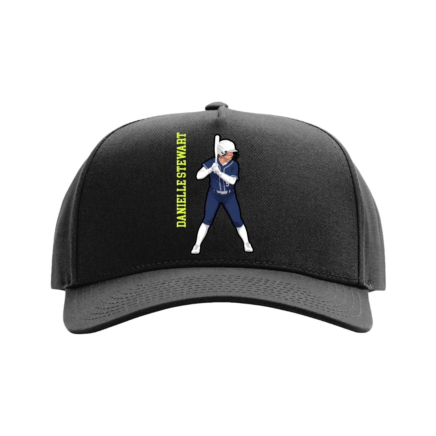 Full Fabric Five-Panel Champ Cap — Name Vertical in Black