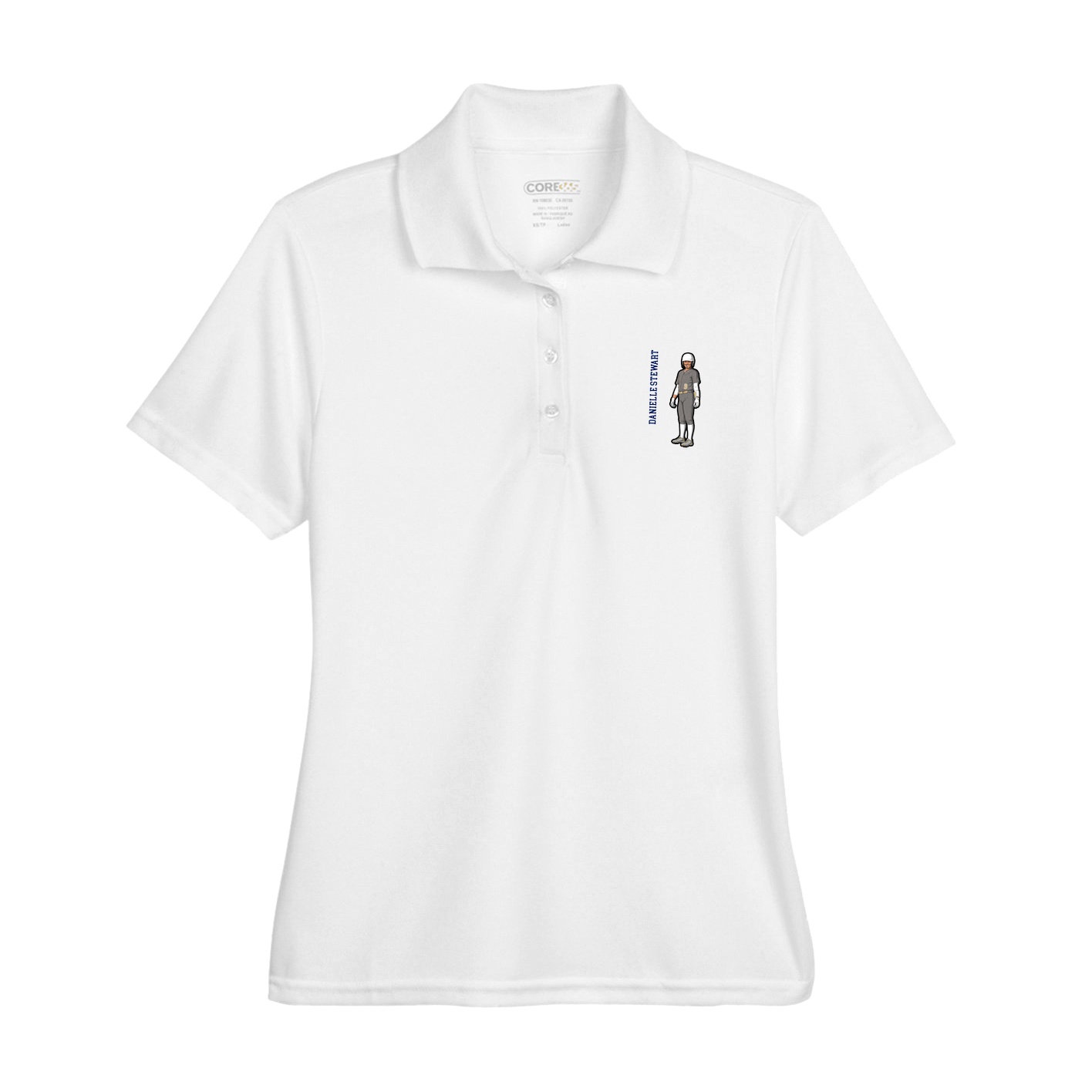 Womens Performance Polo — Name Vertical in White