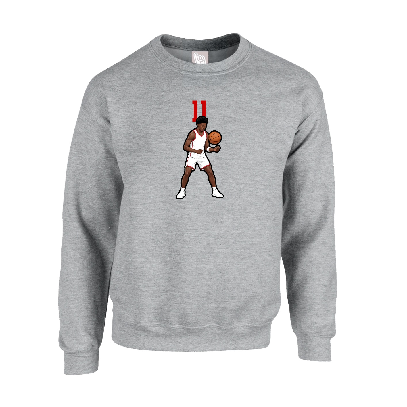 Fleece Crew — Number Top in Grey
