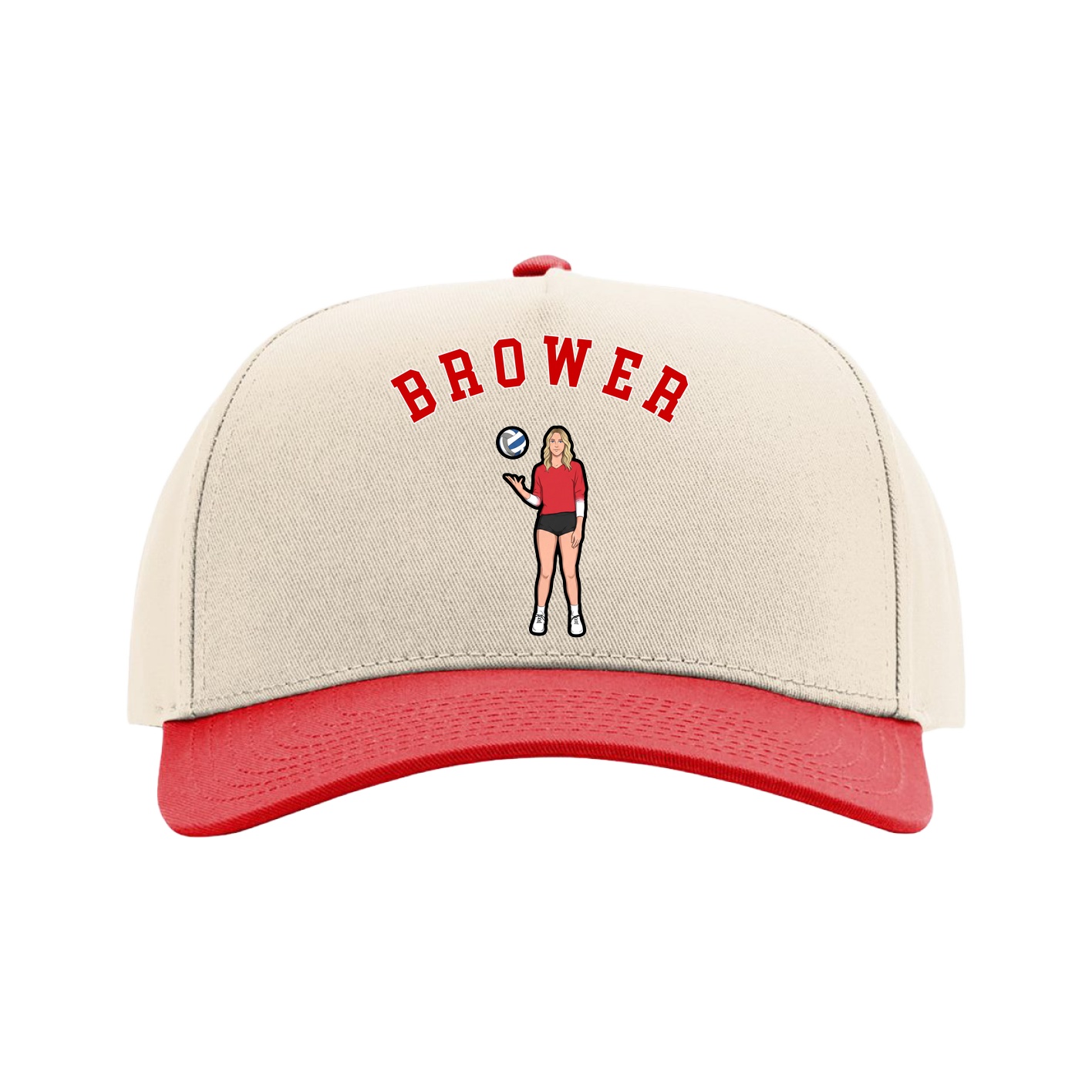 Full Fabric Five-Panel Champ Cap — Shirsey Arch in Cream/Red