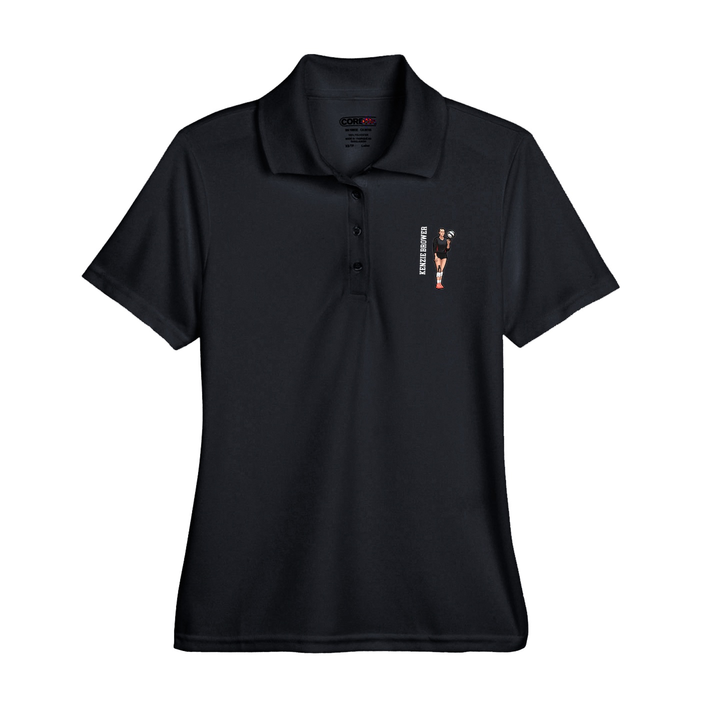 Womens Performance Polo — Name Vertical in Black
