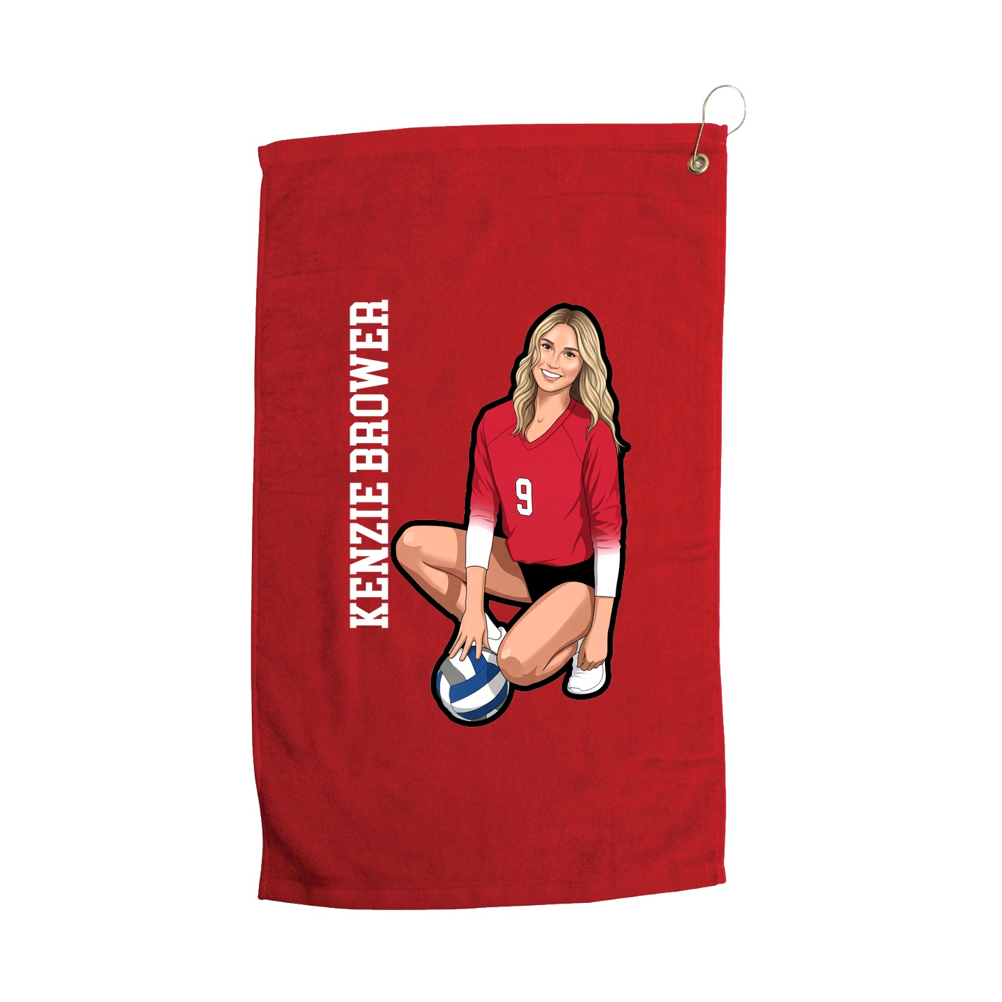 Golf Towel — Name Vertical in Red