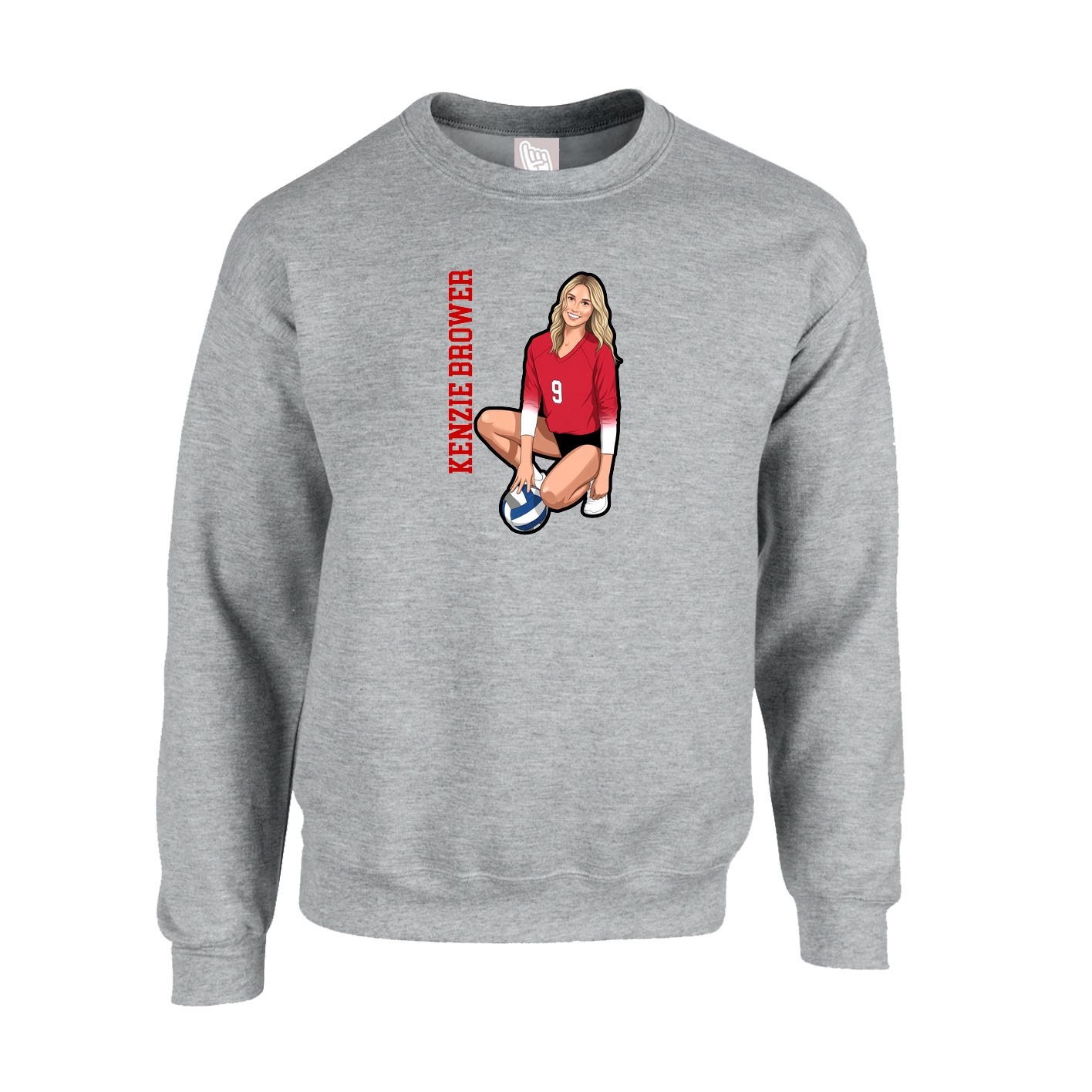 Fleece Crew — Name Vertical in Grey