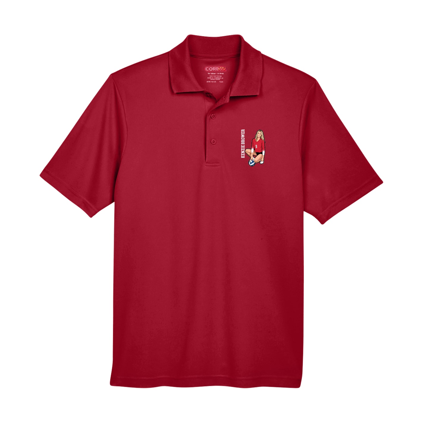 Performance Polo — Name Vertical in Red