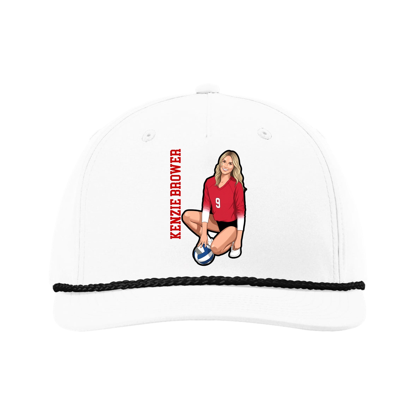 Five-Panel Classic Rope Cap — Name Vertical in White