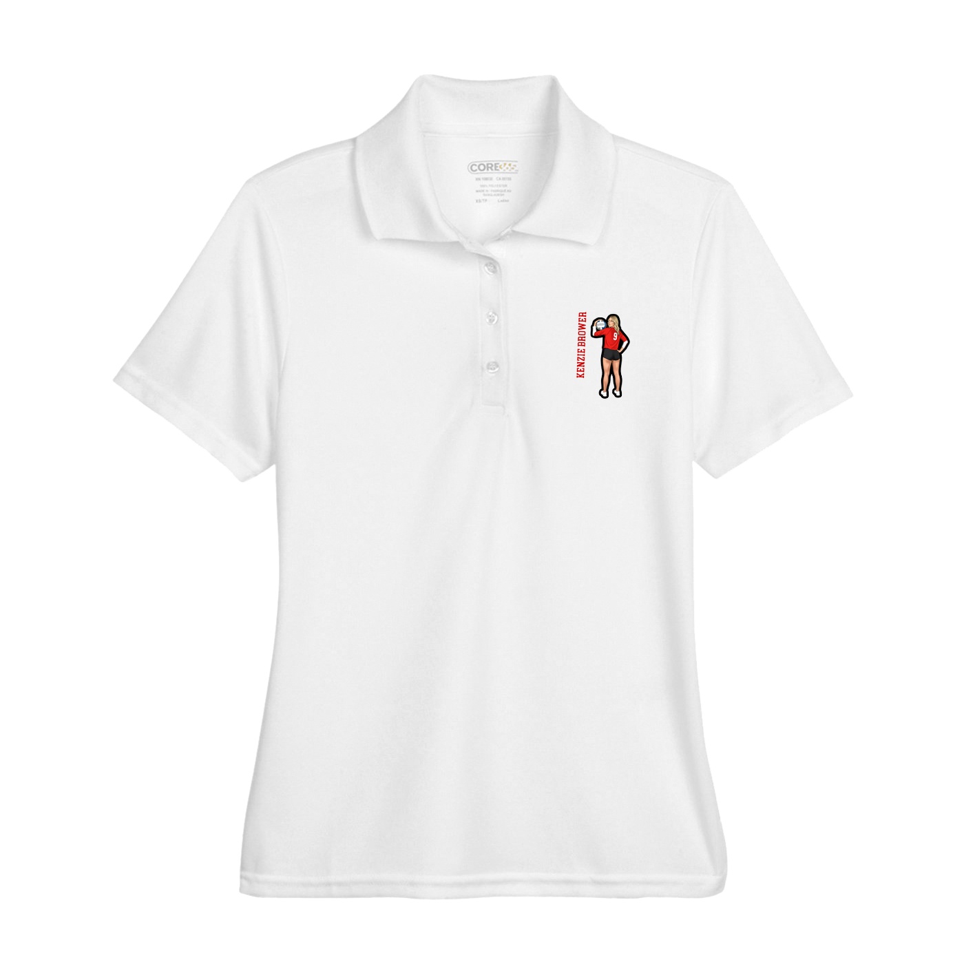 Womens Performance Polo — Name Vertical in White