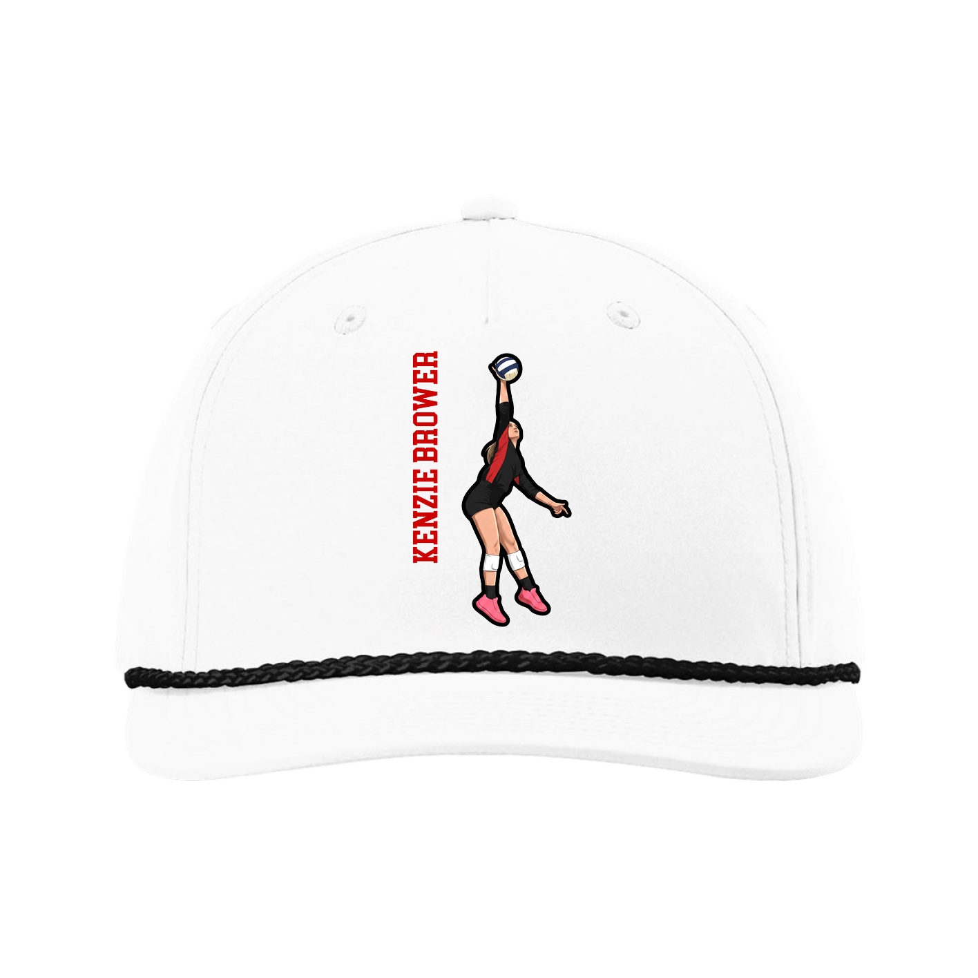 Five-Panel Classic Rope Cap — Name Vertical in White