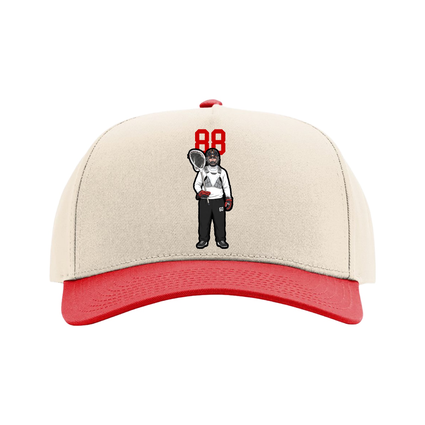 Full Fabric Five-Panel Champ Cap — Number Top in Cream/Red