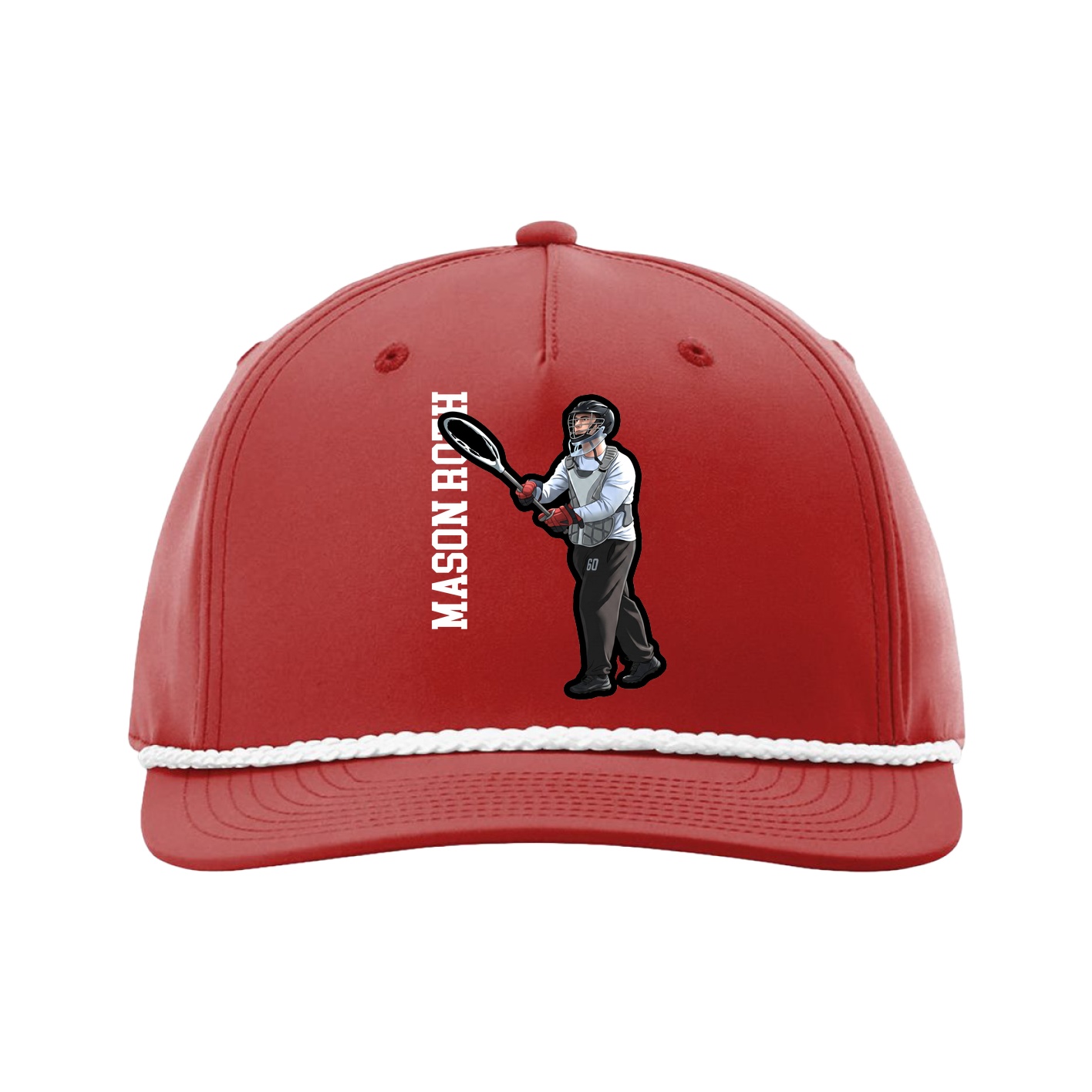 Five-Panel Classic Rope Cap — Name Vertical in Red