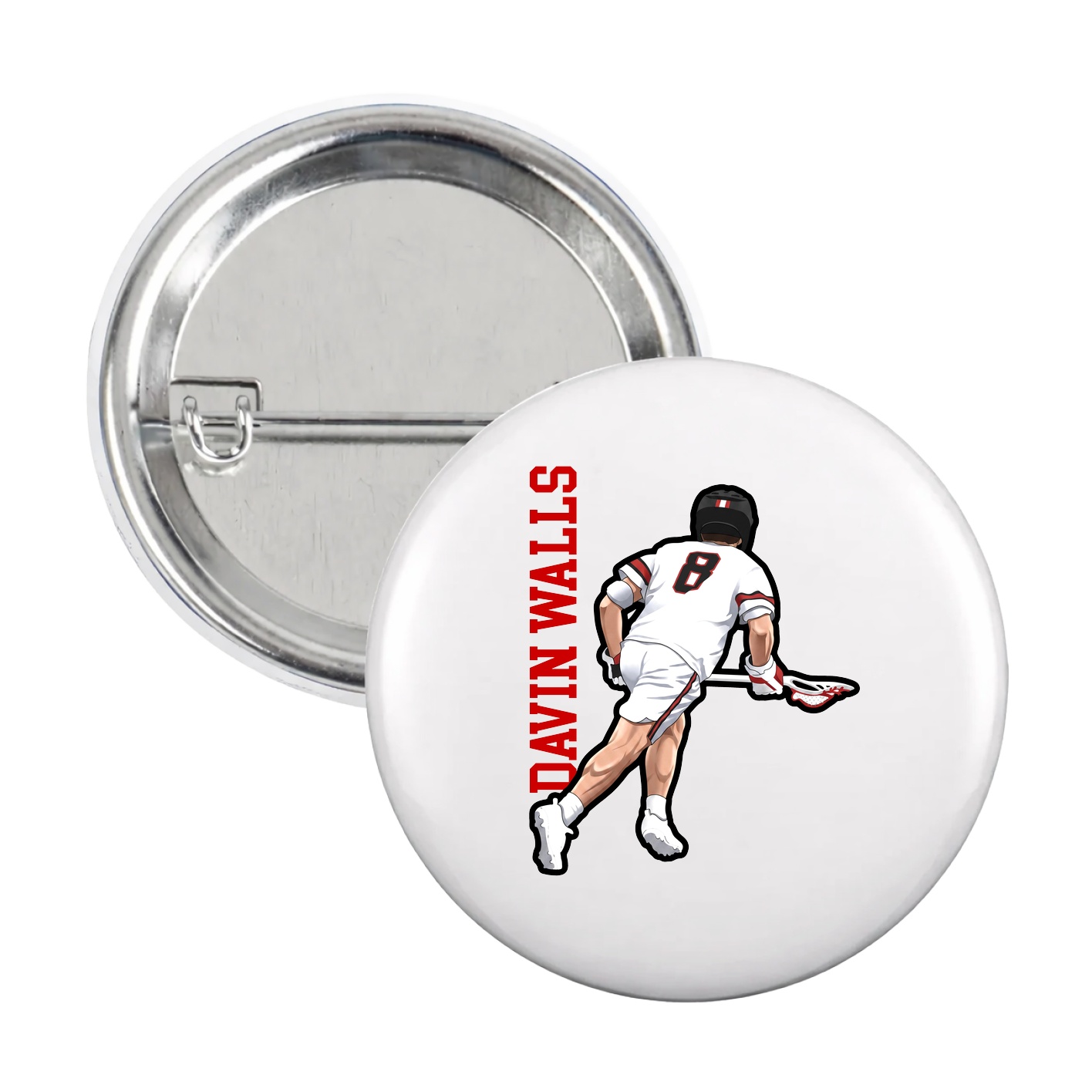 Game Day Button — Name Vertical in White