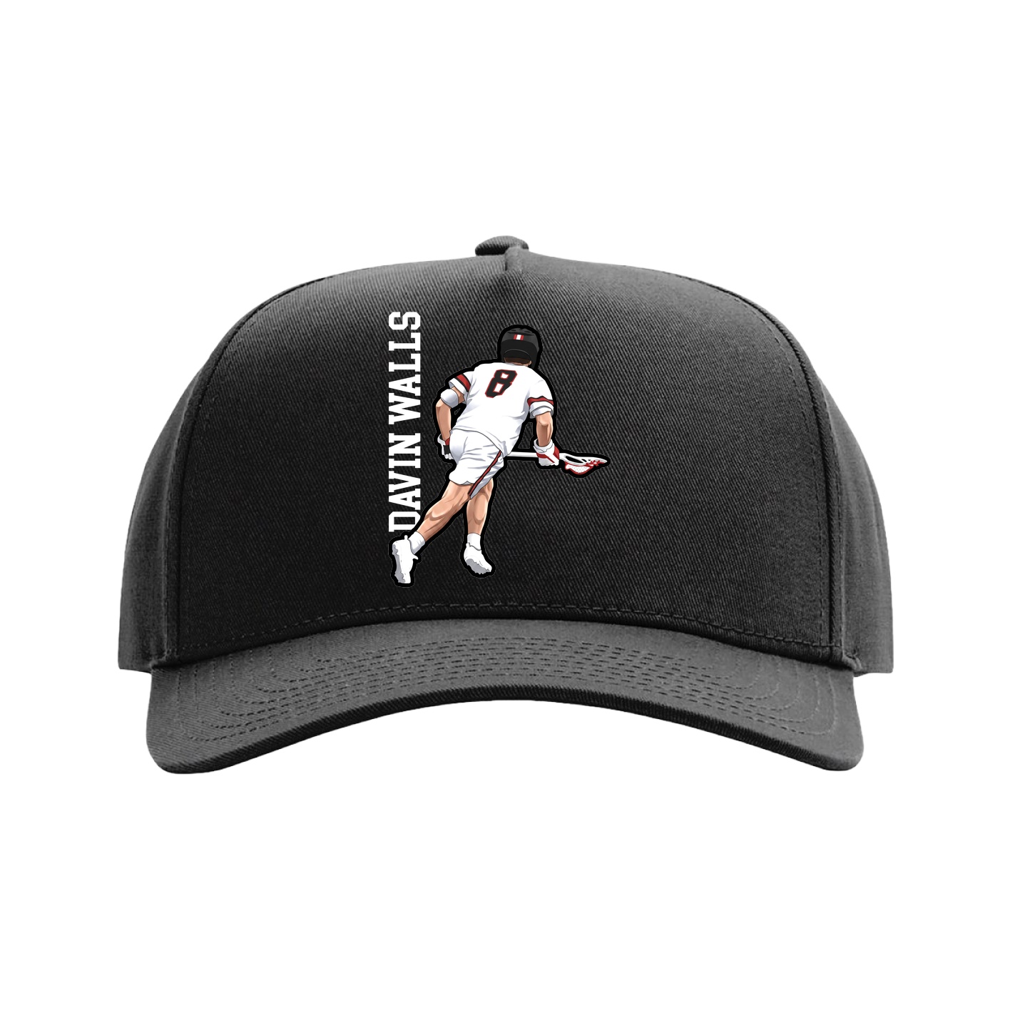 Full Fabric Five-Panel Champ Cap — Name Vertical in Black