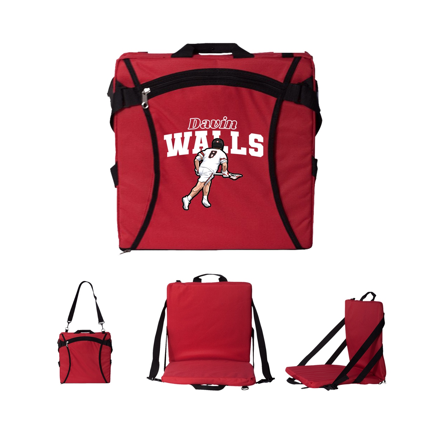 Folding Stadium Seat — Name Arch in Red