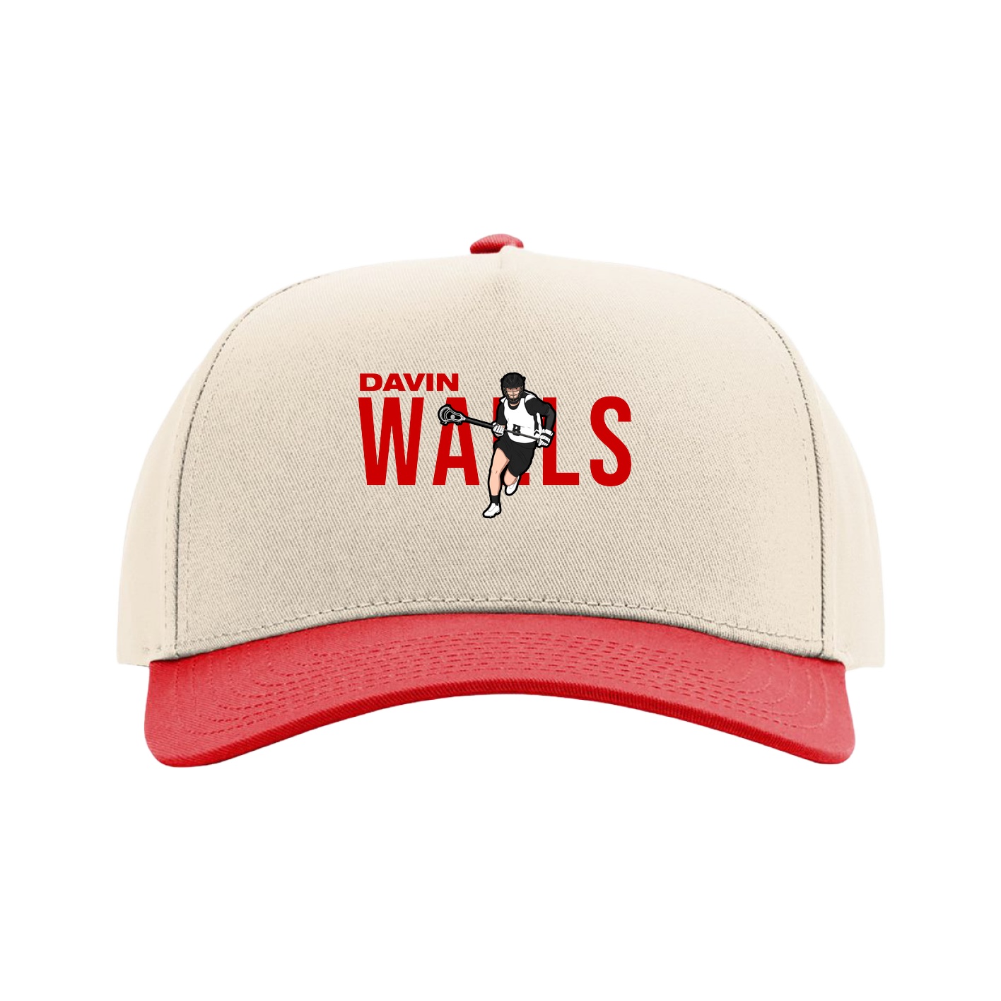 Full Fabric Five-Panel Champ Cap — Player Name in Cream/Red