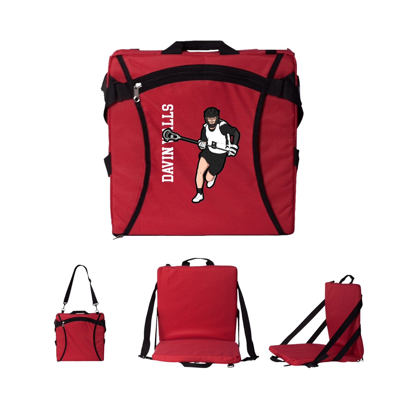 Folding Stadium Seat — Name Vertical in Red