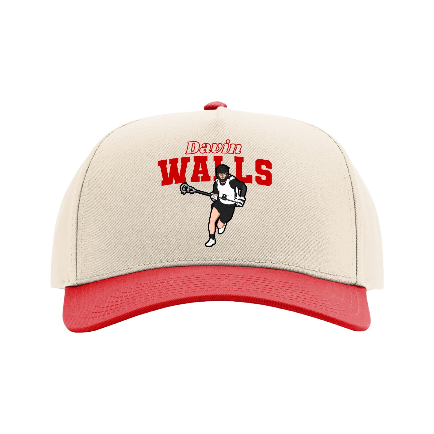 Full Fabric Five-Panel Champ Cap — Name Arch in Cream/Red
