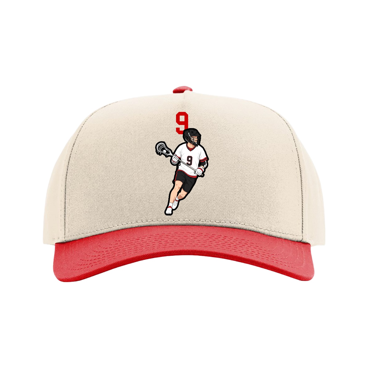 Full Fabric Five-Panel Champ Cap — Number Top in Cream/Red