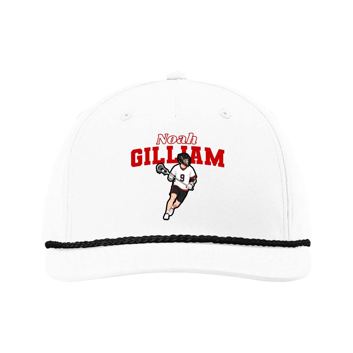 Five-Panel Classic Rope Cap — Name Arch in White