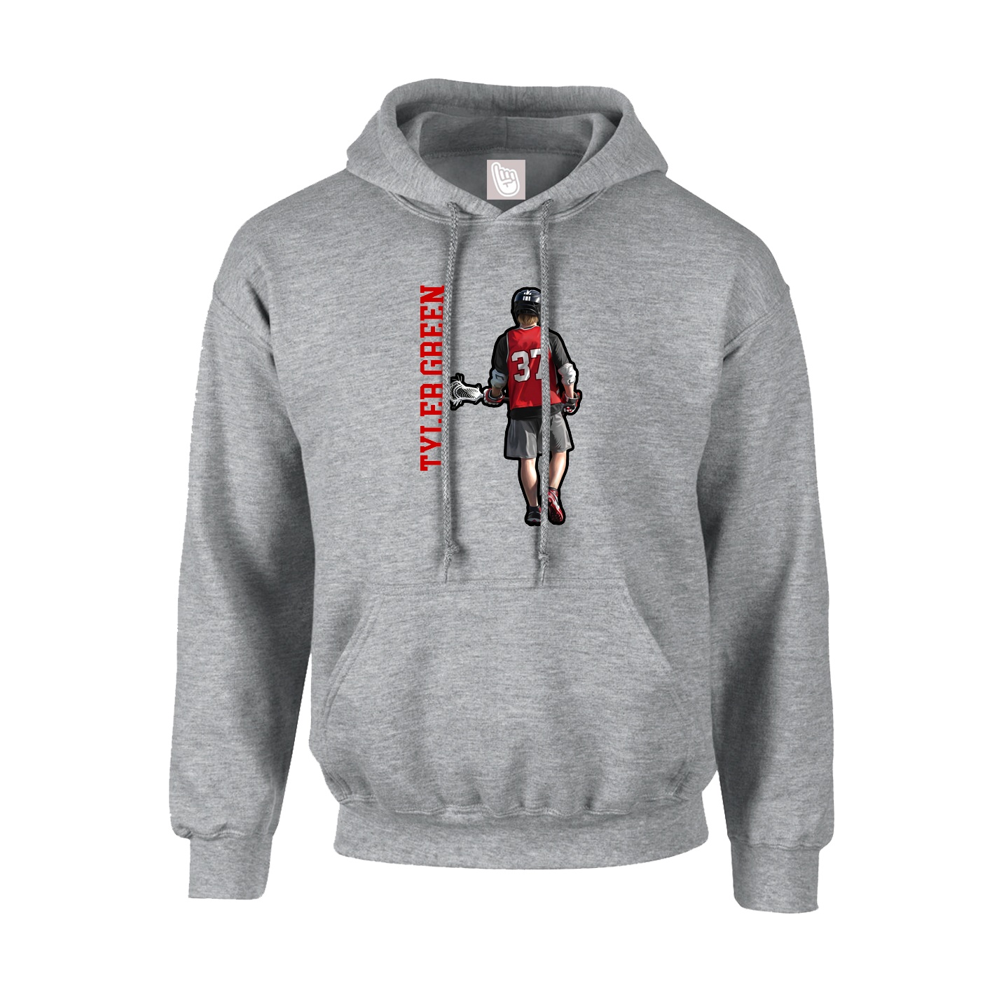 Youth Hoodie — Name Vertical in Grey