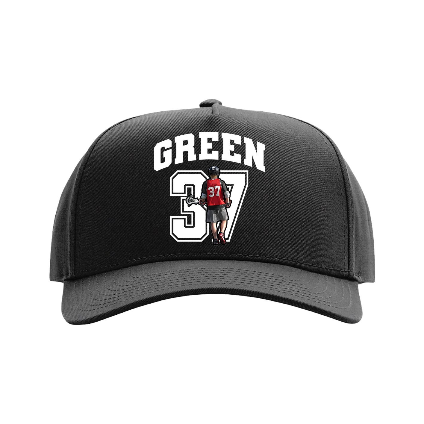Full Fabric Five-Panel Champ Cap — Number in Black