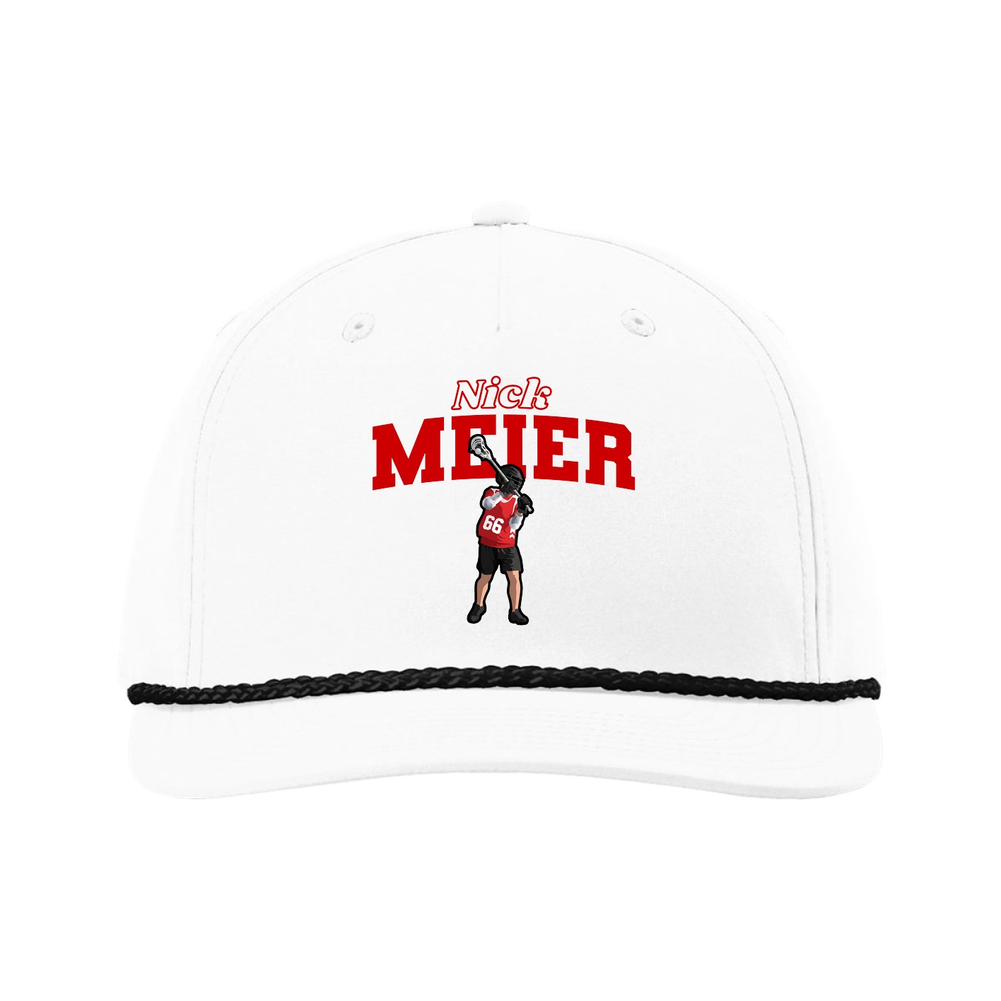 Five-Panel Classic Rope Cap — Name Arch in White