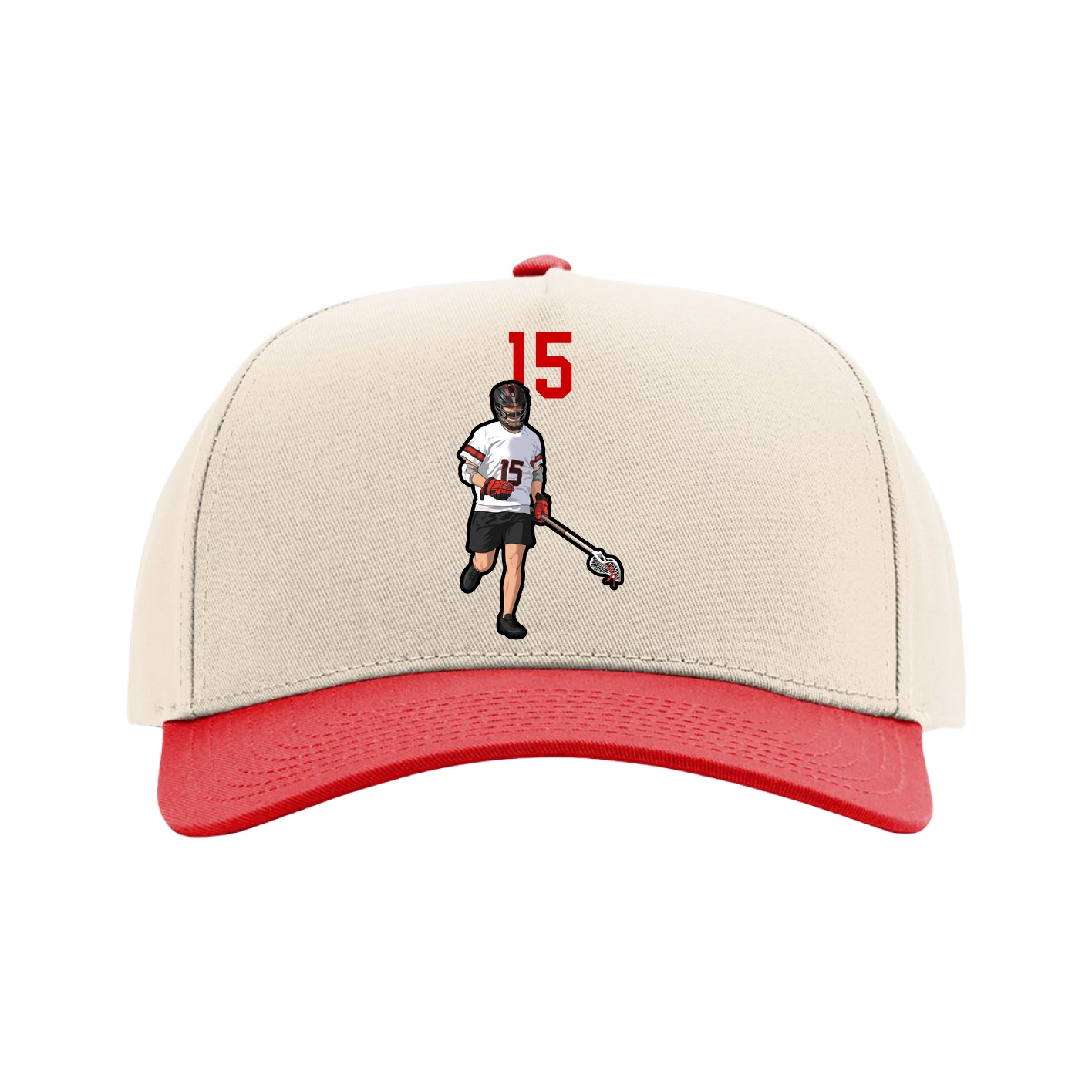 Full Fabric Five-Panel Champ Cap — Number Top in Cream/Red