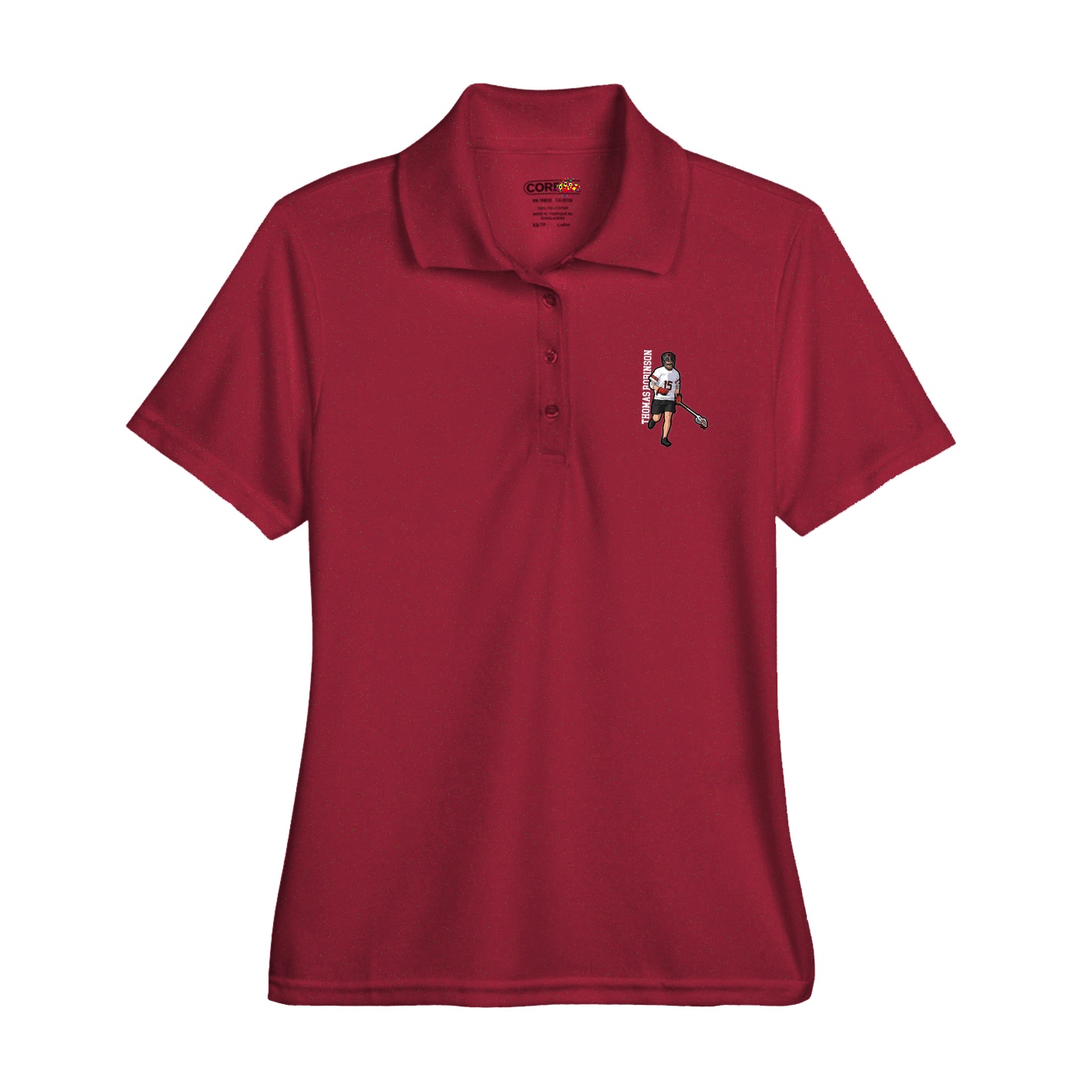 Womens Performance Polo — Name Vertical in Red