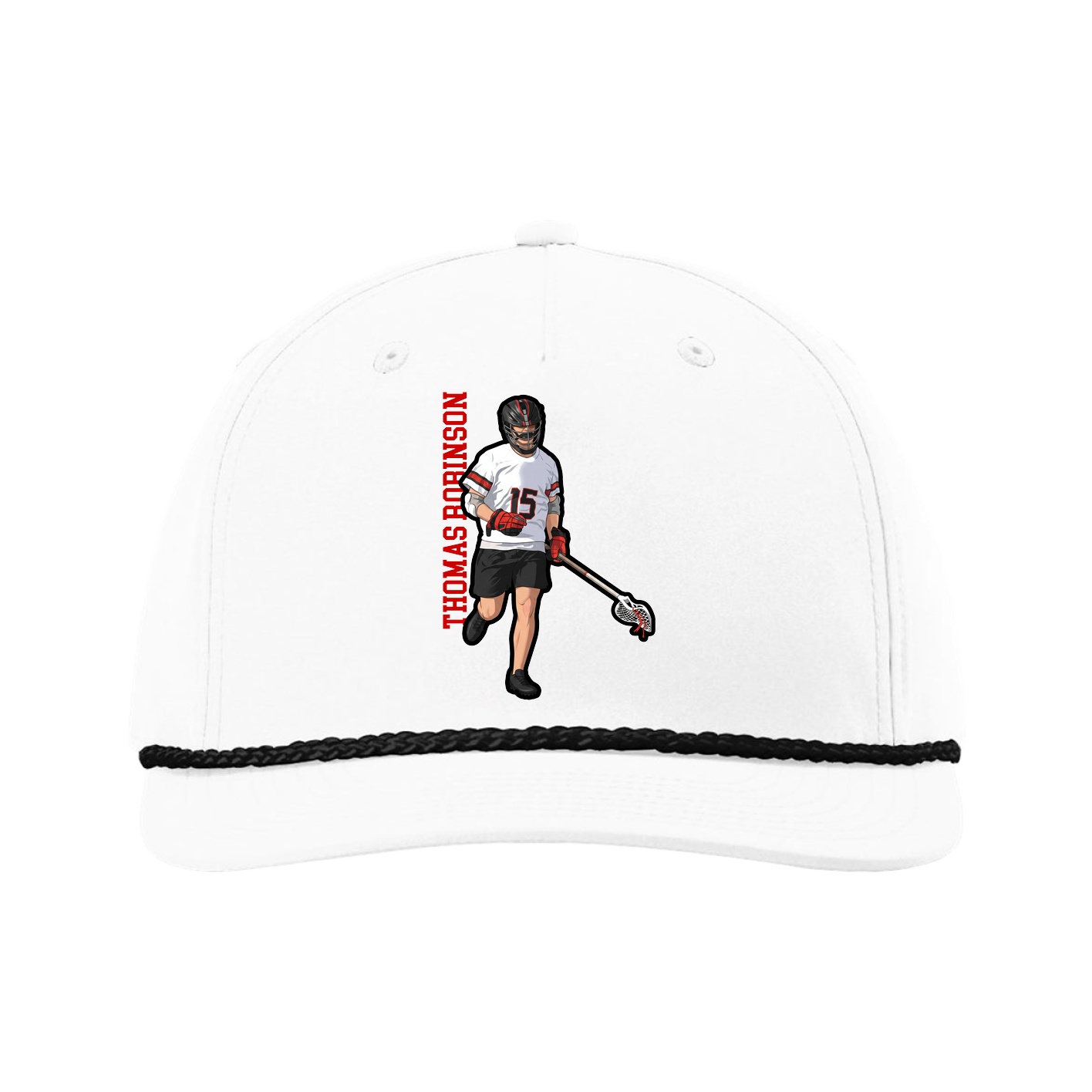 Five-Panel Classic Rope Cap — Name Vertical in White