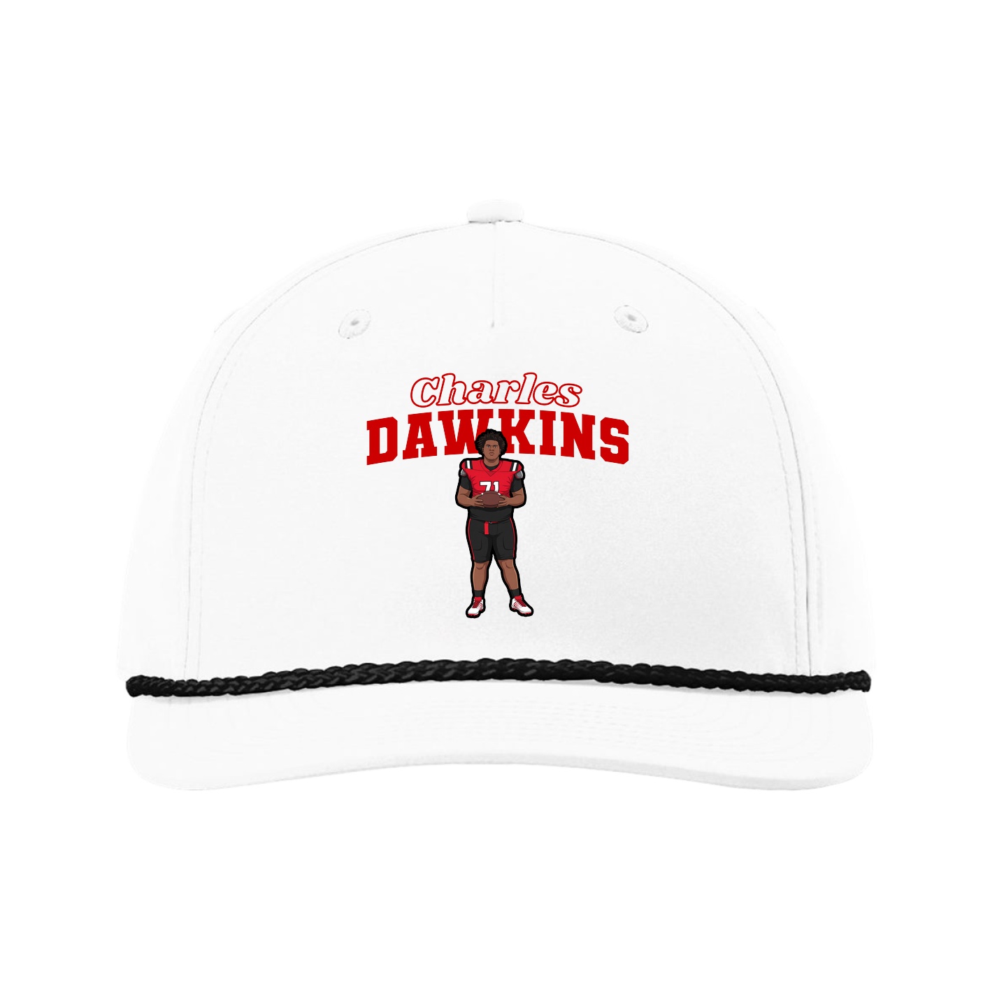 Five-Panel Classic Rope Cap — Name Arch in White
