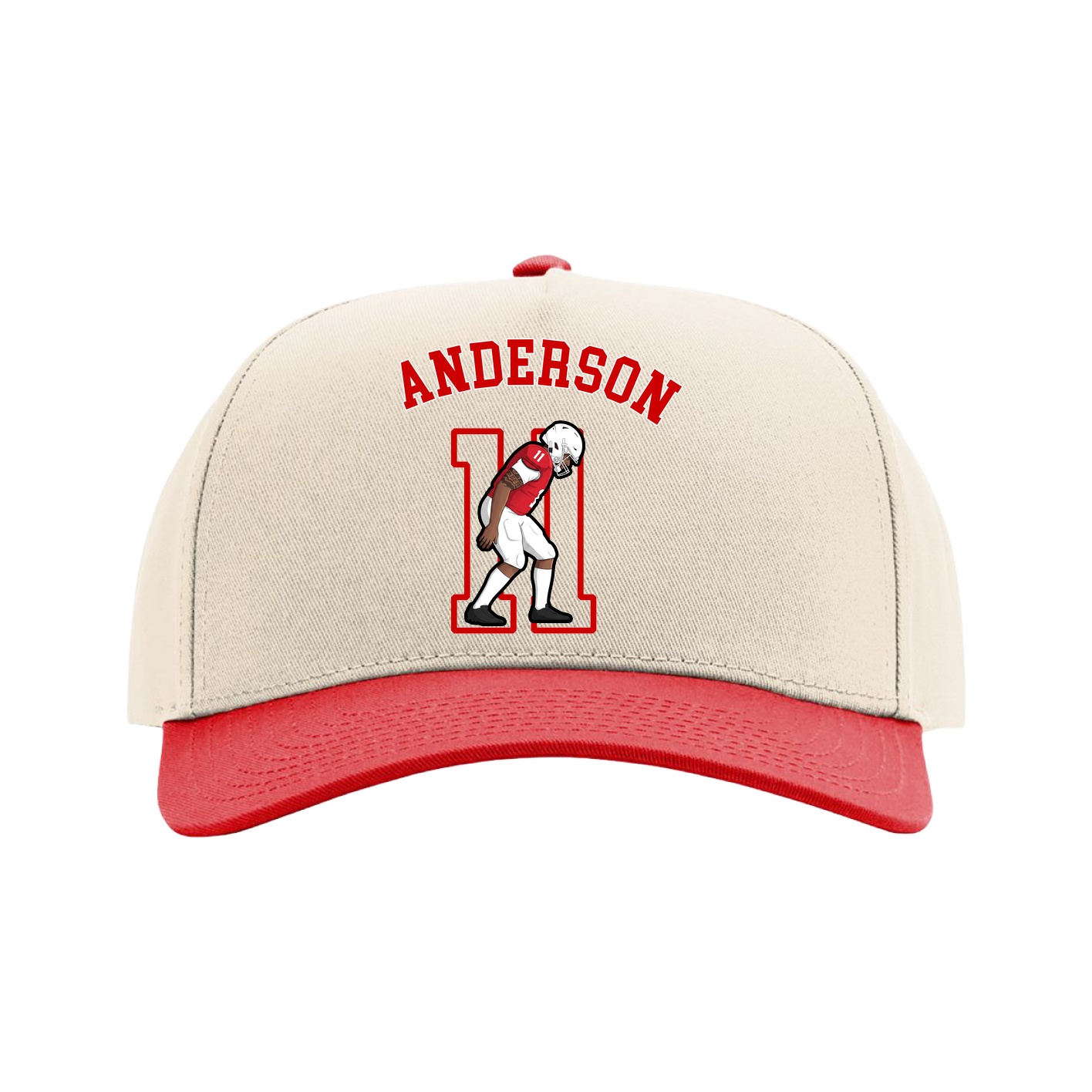 Full Fabric Five-Panel Champ Cap — Shirsey Arch in Cream/Red