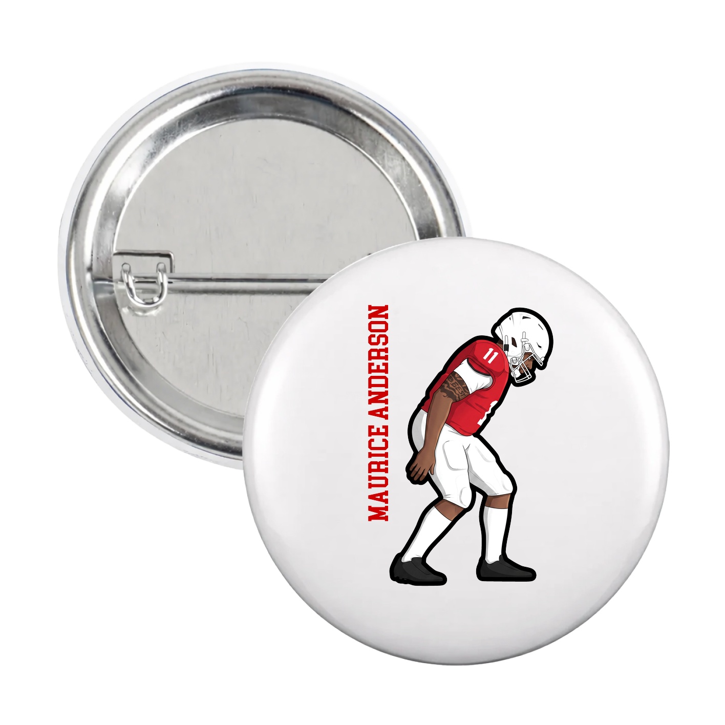 Game Day Button — Name Vertical in White
