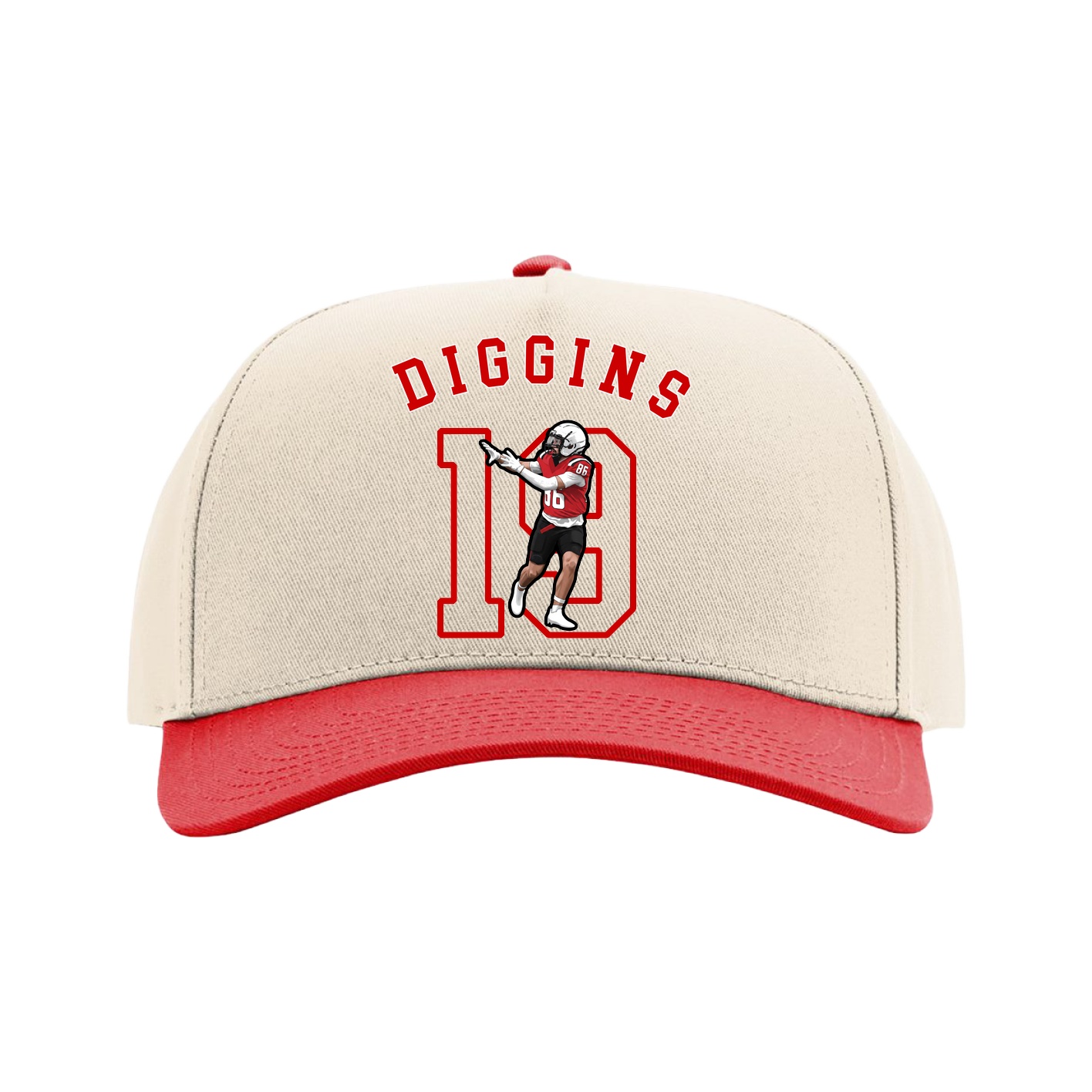 Full Fabric Five-Panel Champ Cap — Shirsey Arch in Cream/Red