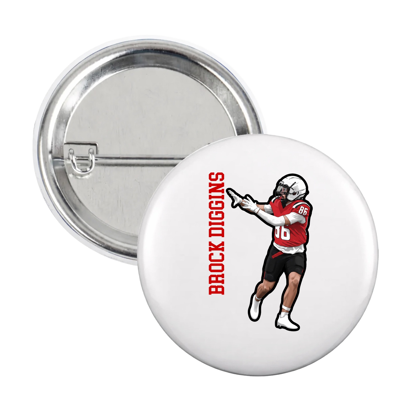 Game Day Button — Name Vertical in White