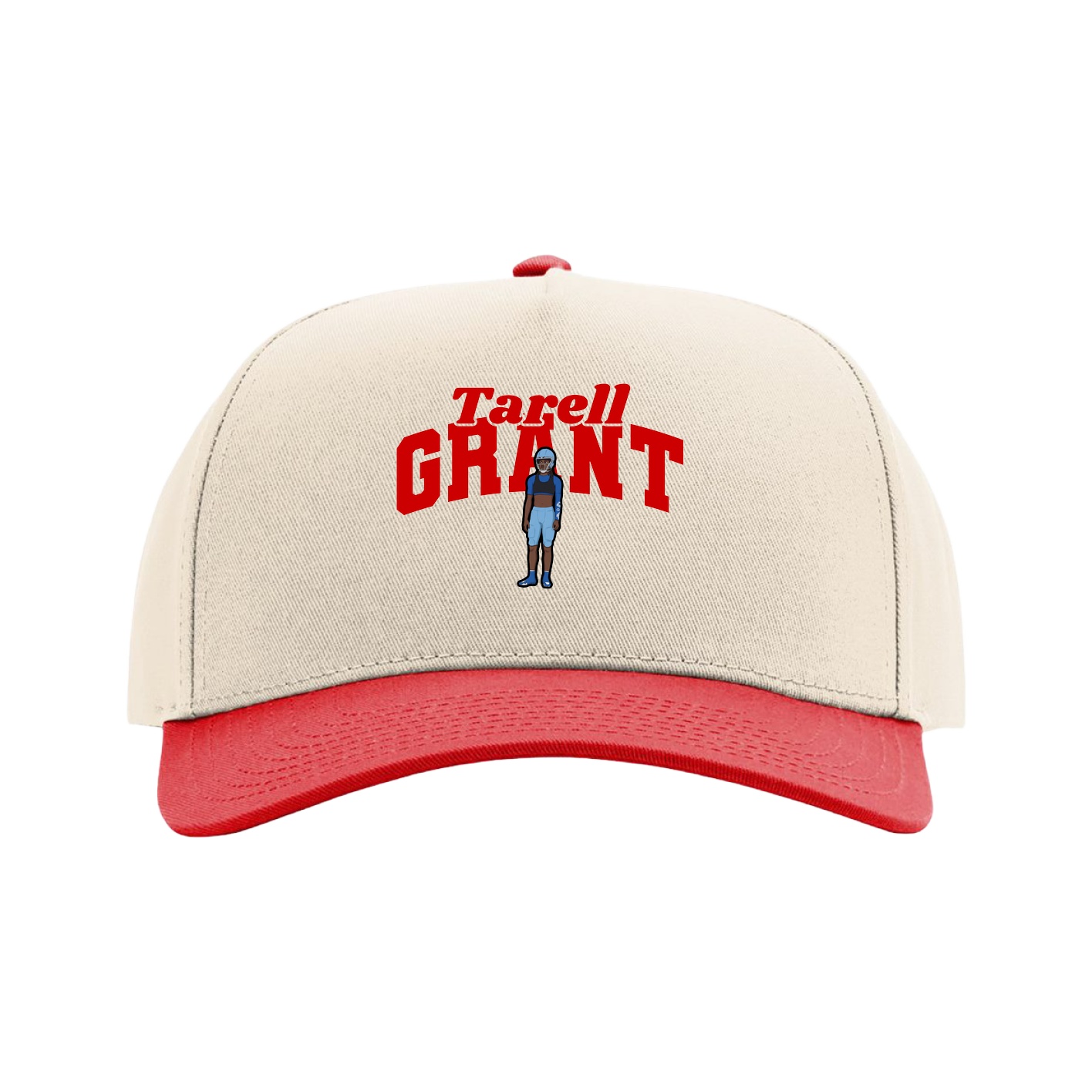 Full Fabric Five-Panel Champ Cap — Signature Arch in Cream/Red
