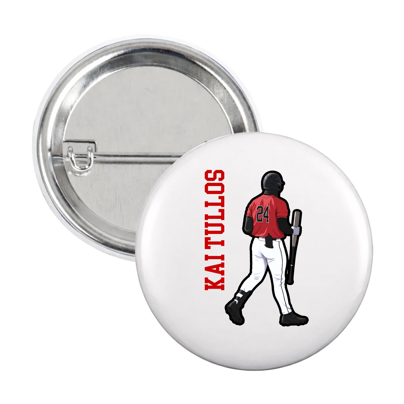 Game Day Button — Name Vertical in White