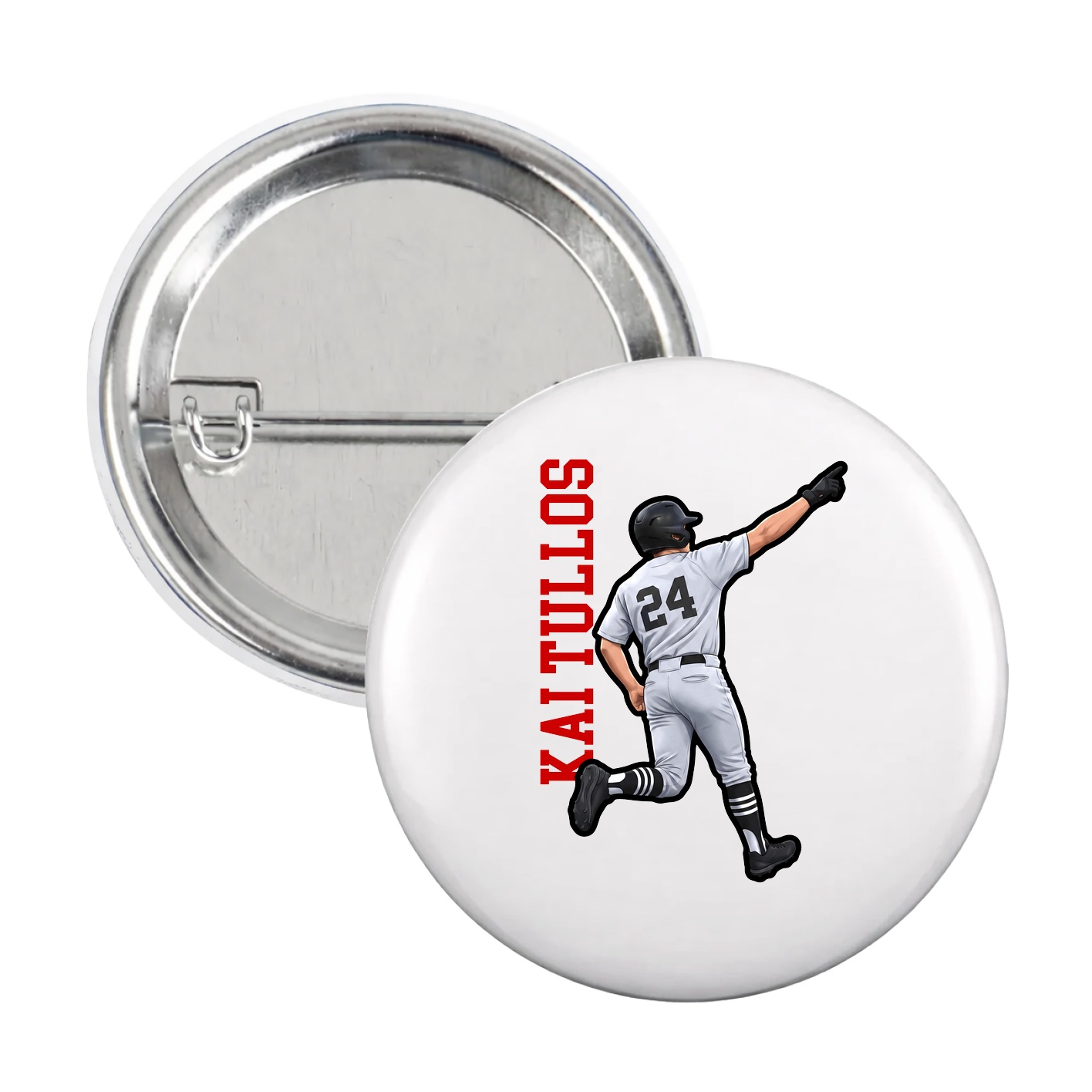 Game Day Button — Name Vertical in White