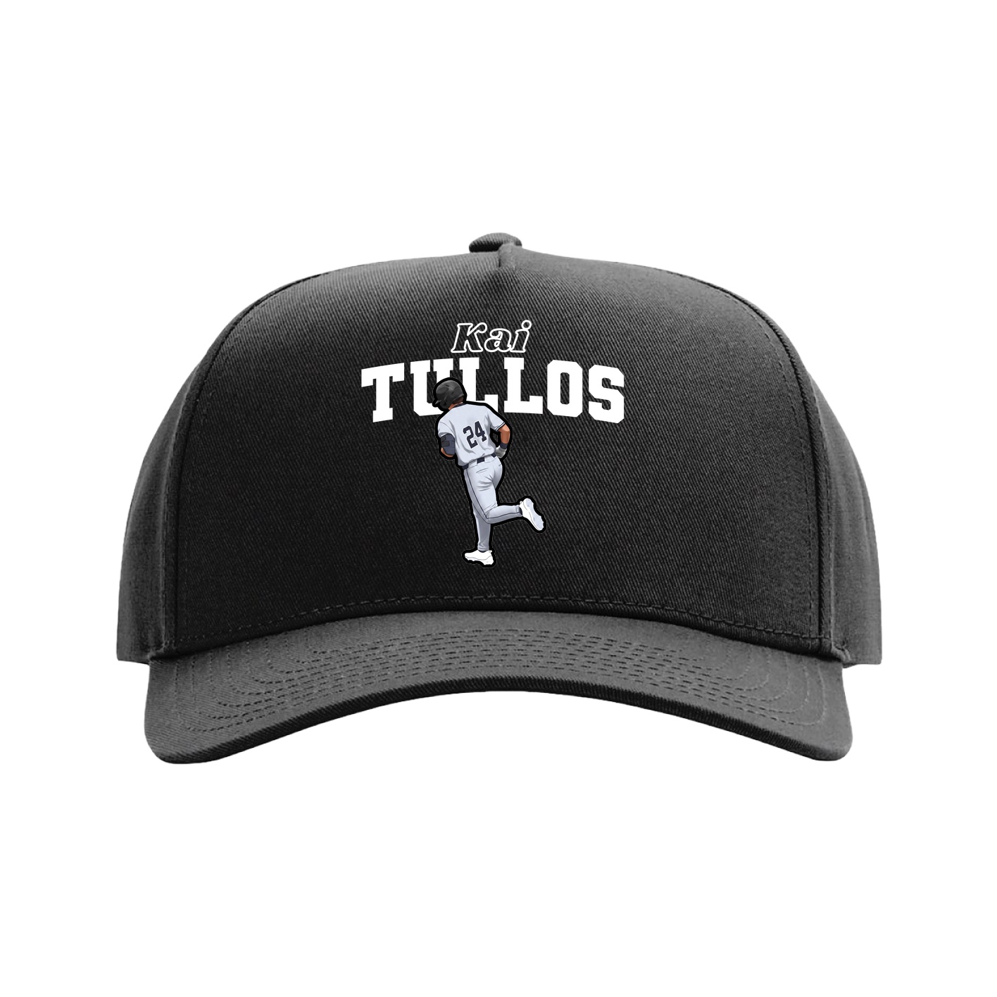 Full Fabric Five-Panel Champ Cap — Name Arch in Black