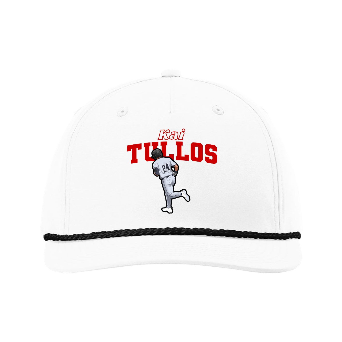 Five-Panel Classic Rope Cap — Name Arch in White