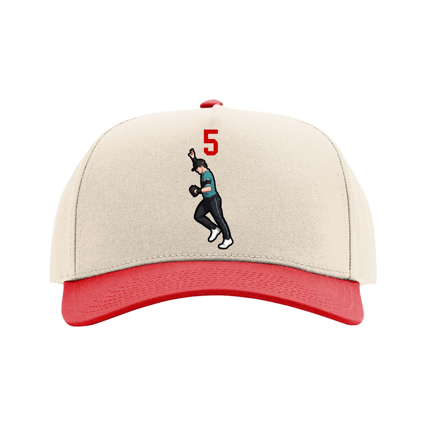 Full Fabric Five-Panel Champ Cap — Number Top in Cream/Red