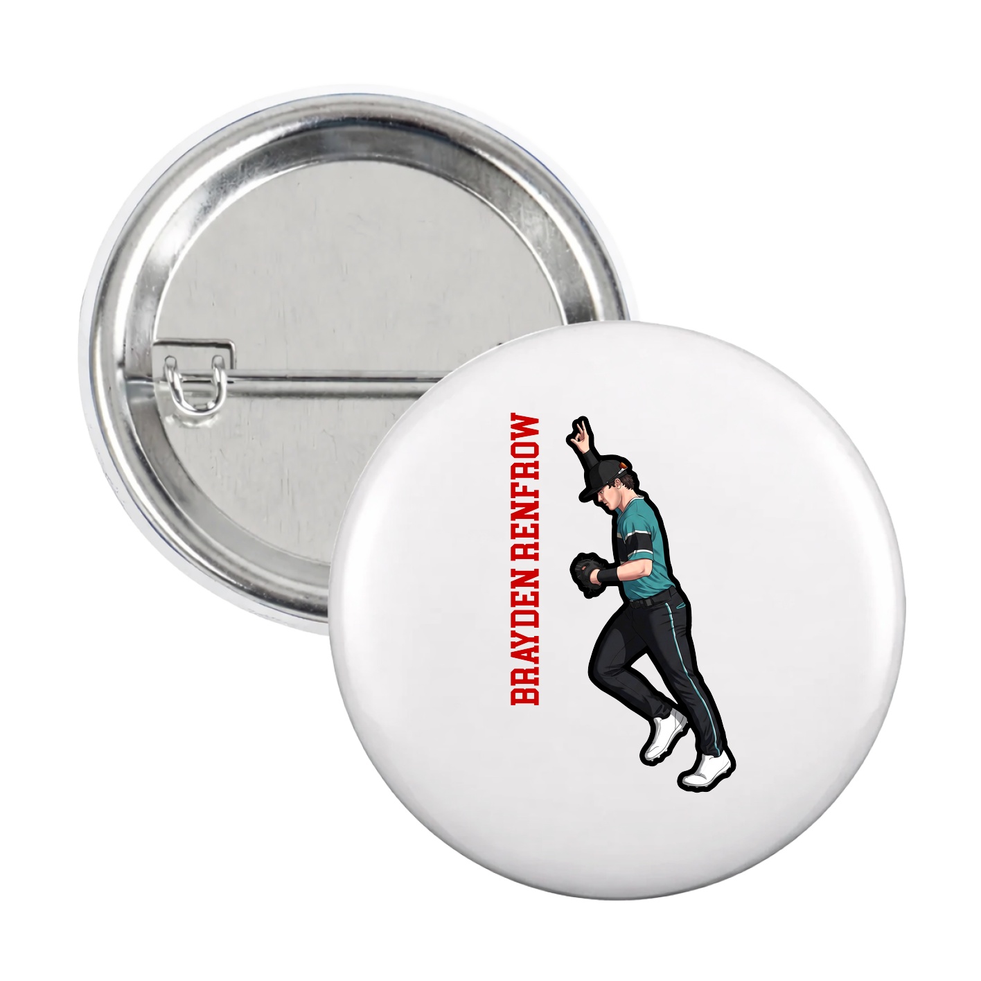 Game Day Button — Name Vertical in White