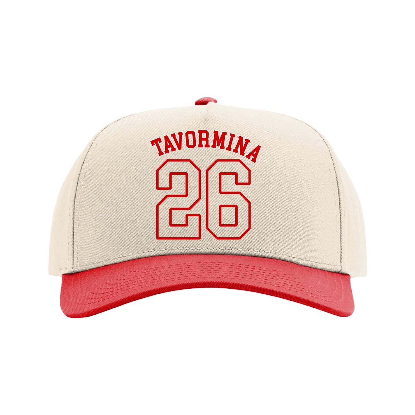 Full Fabric Five-Panel Champ Cap — Shirsey Arch in Cream/Red
