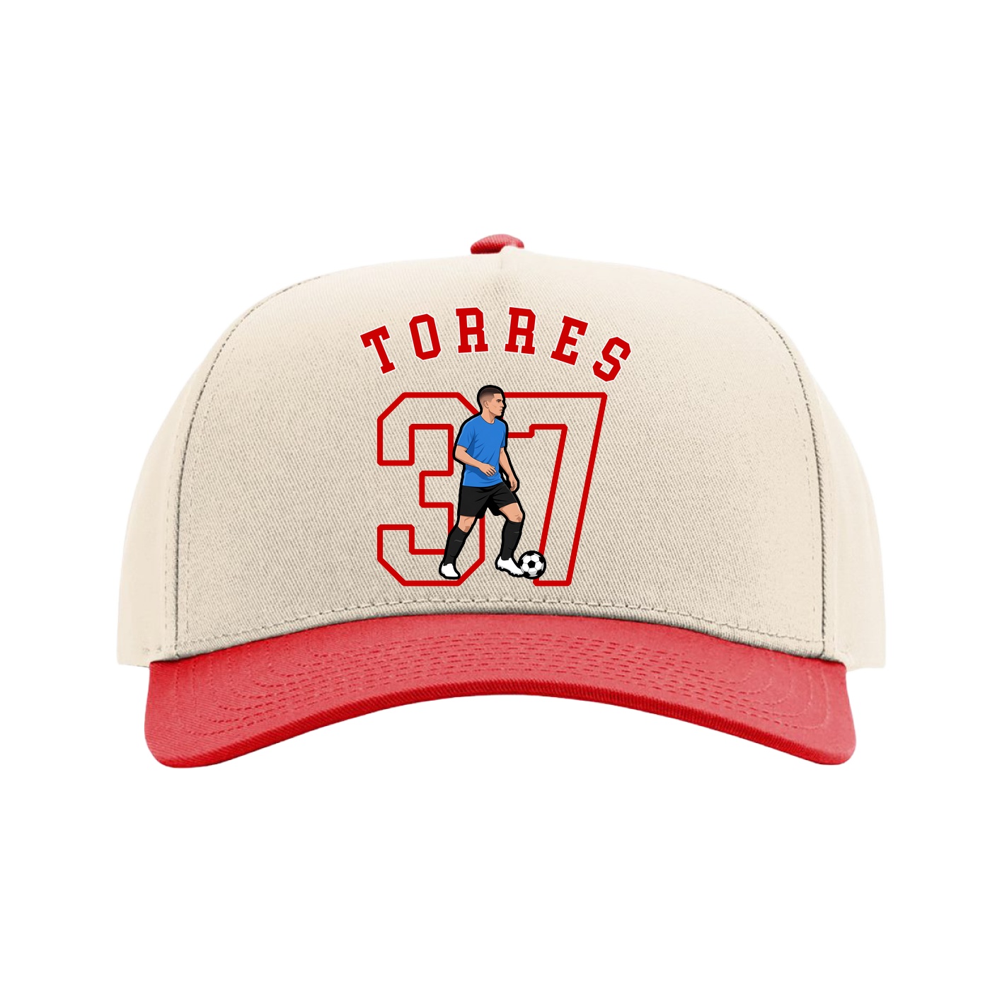 Full Fabric Five-Panel Champ Cap — Shirsey Arch in Cream/Red
