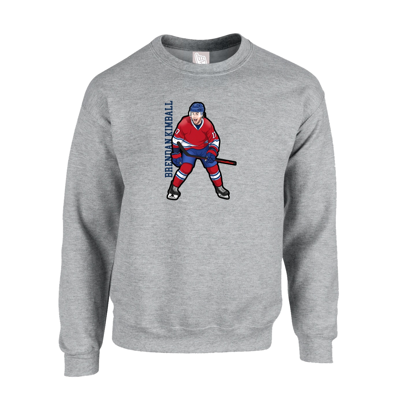 Fleece Crew — Name Vertical in Grey