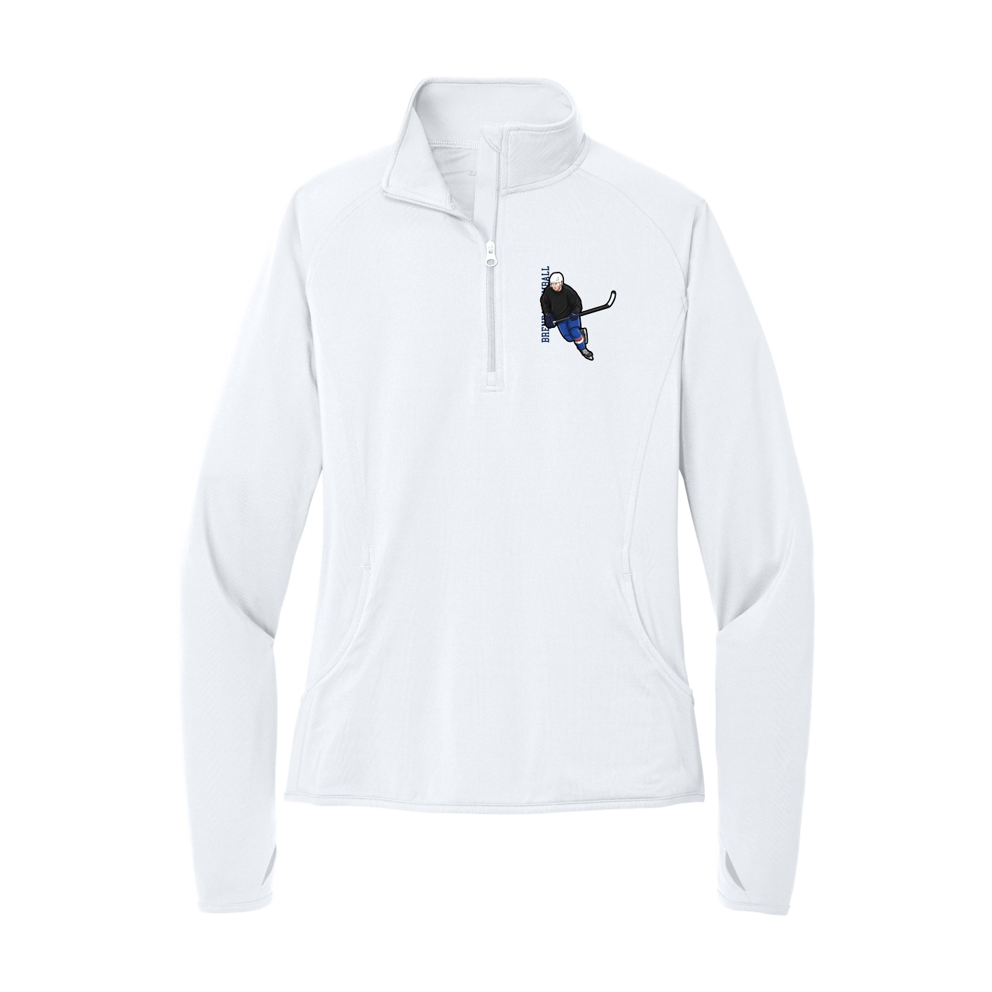 Women's Q-Zip Pullover — Name Vertical in White