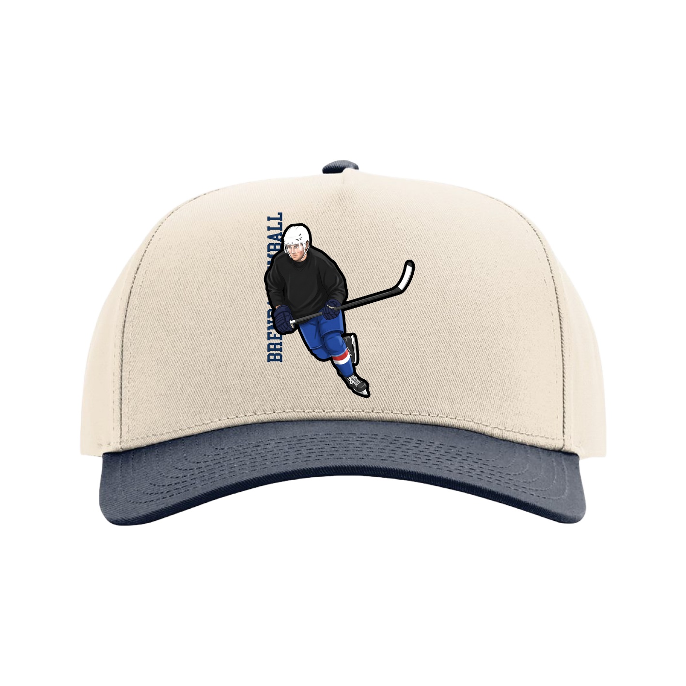 Full Fabric Five-Panel Champ Cap — Name Vertical in Cream/Navy