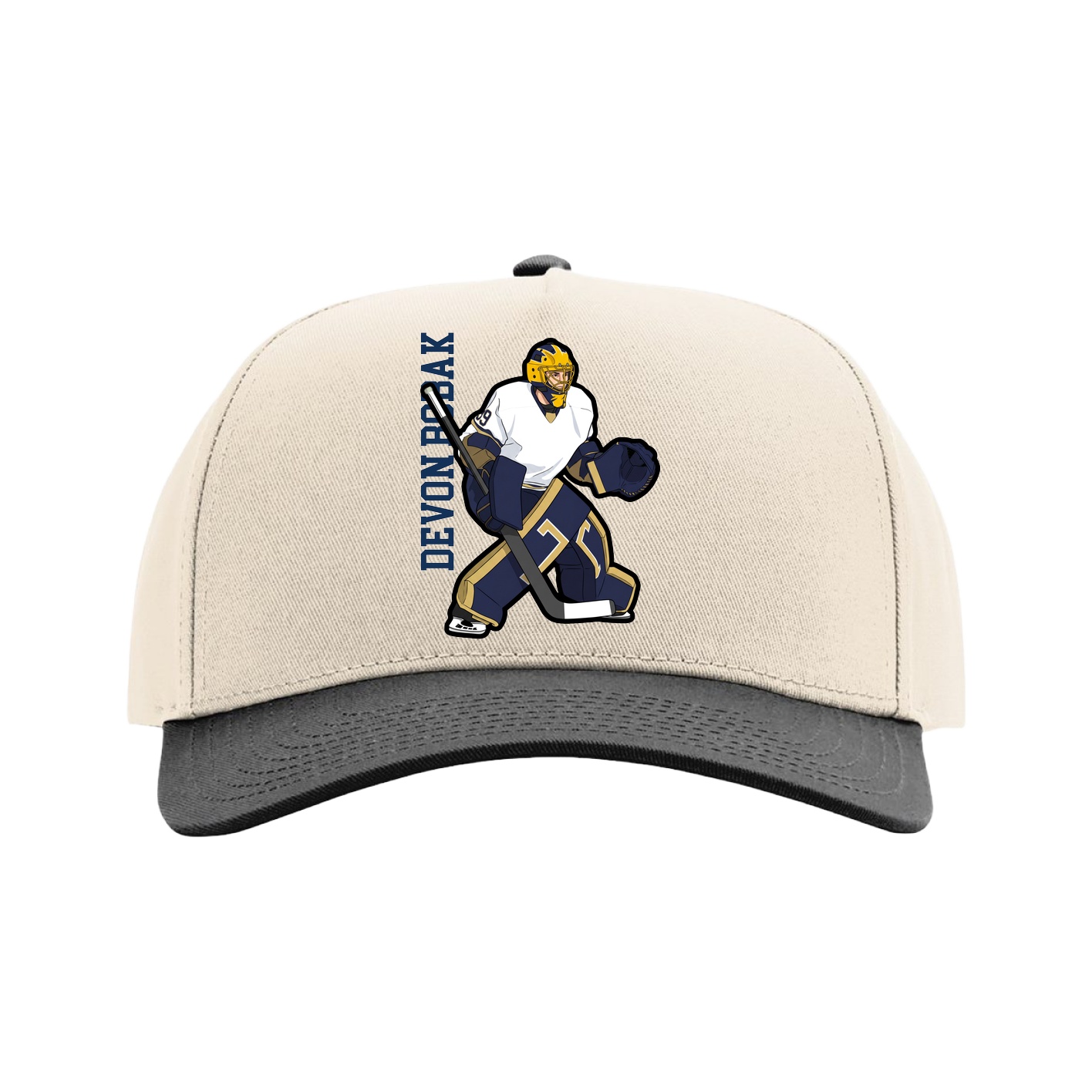 Full Fabric Five-Panel Champ Cap — Name Vertical in Cream/Black