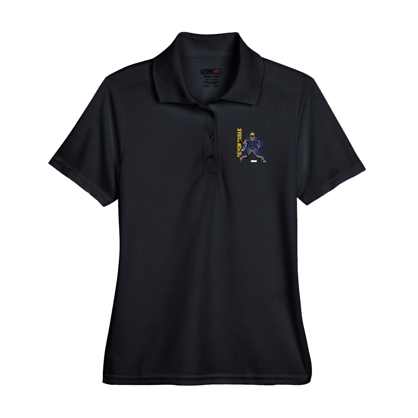 Performance Polo — Name Vertical in Black